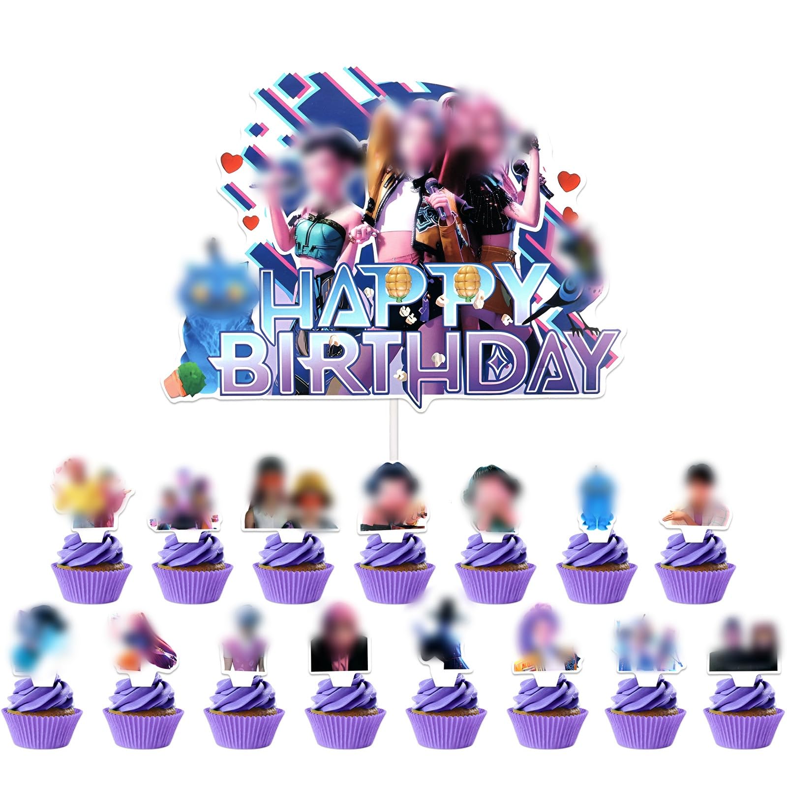 16 Pcs Cake Toppers, Cake Birthday Party Decorations Figures 1 Big Cake Decoration 16 Cupcake Toppers Supplies for Kids Boy Girl Birthday Shower Theme Party