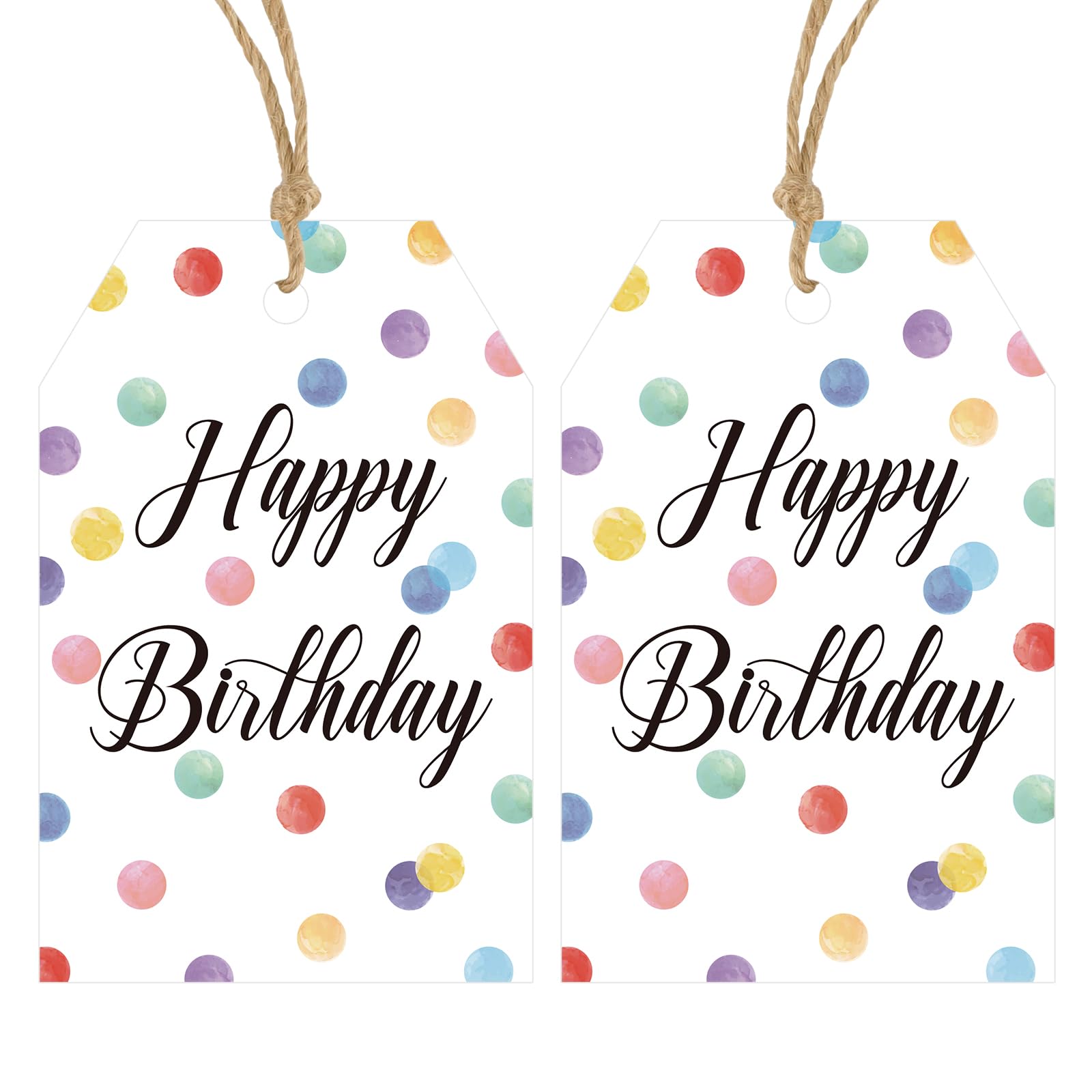 Anwyll Birthday Gift Tags - 50Pcs Happy Birthday Tags with String Colorful Dot Birthday Gift Bag Tag Personalized Birthdays Hanging Paper Tag for 1st Gift Wrapping Present Treat Bag Party Favors — image 1
