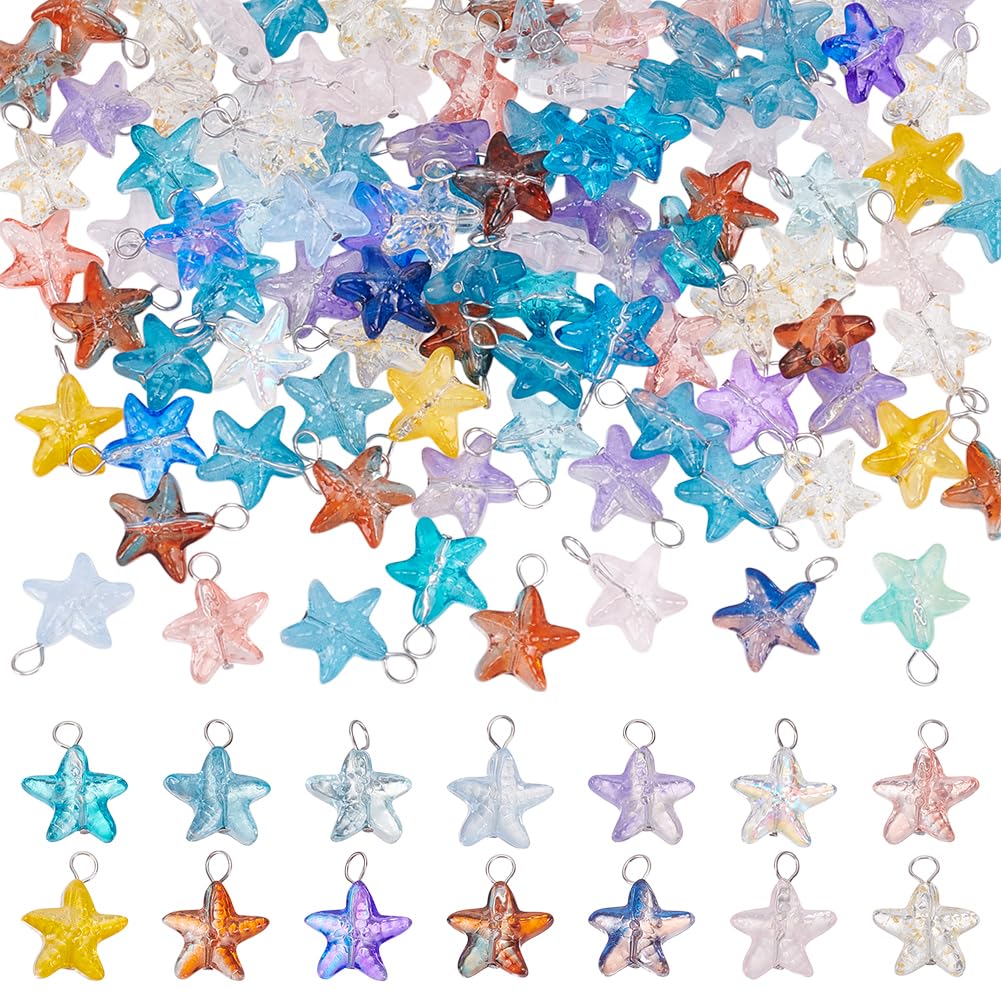 UNICRAFTALE Aproximadamente 100 unidades de colgante de estrella de mar degradado de color dulce colgante de verano con trabillas lacadas al horno colgantes transparentes colgantes pequeños colgantes