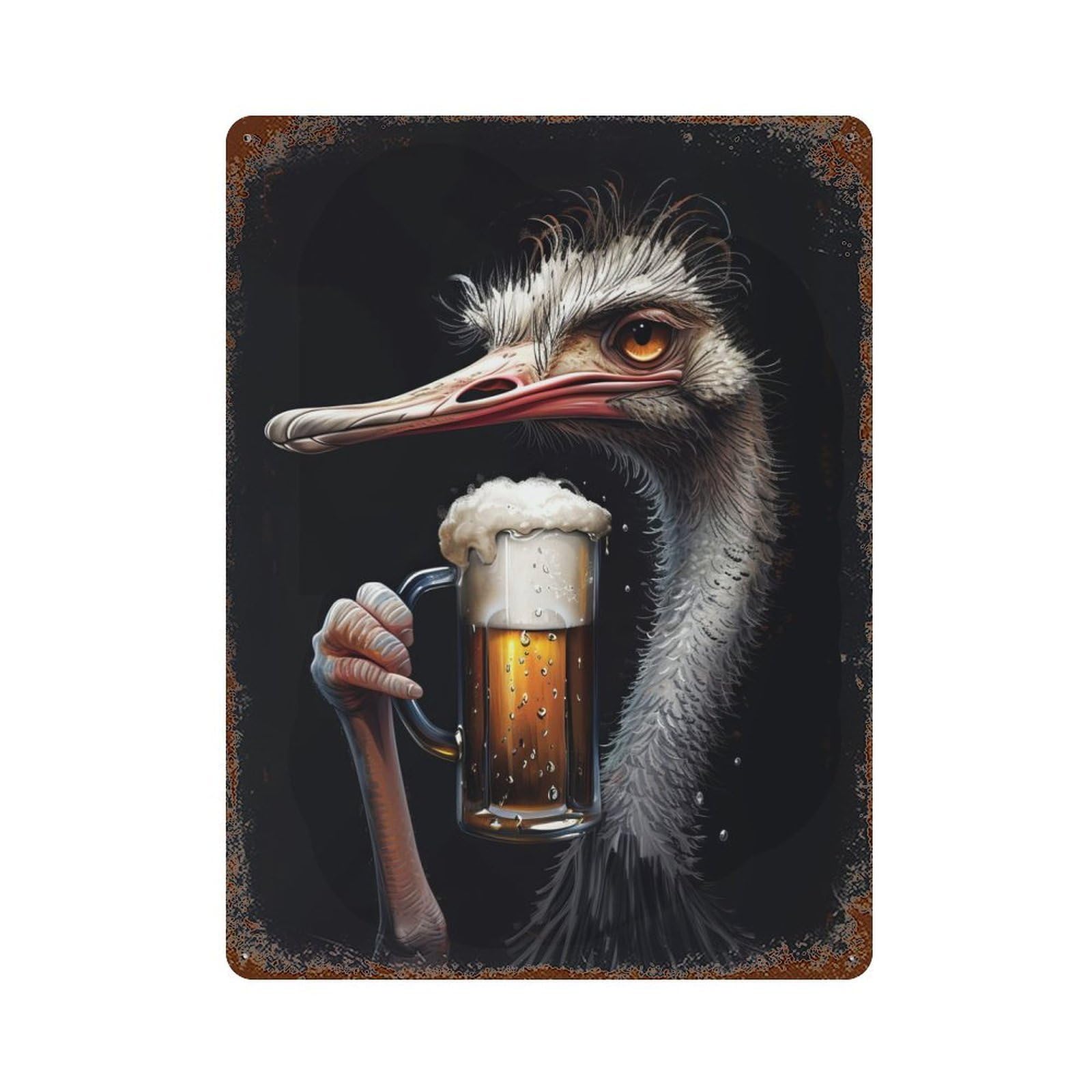 Ostrich Beer Retro Metal Sign 15.7"x11.8", Vintage Wall Decor for Garage, Pub Or Kitchen