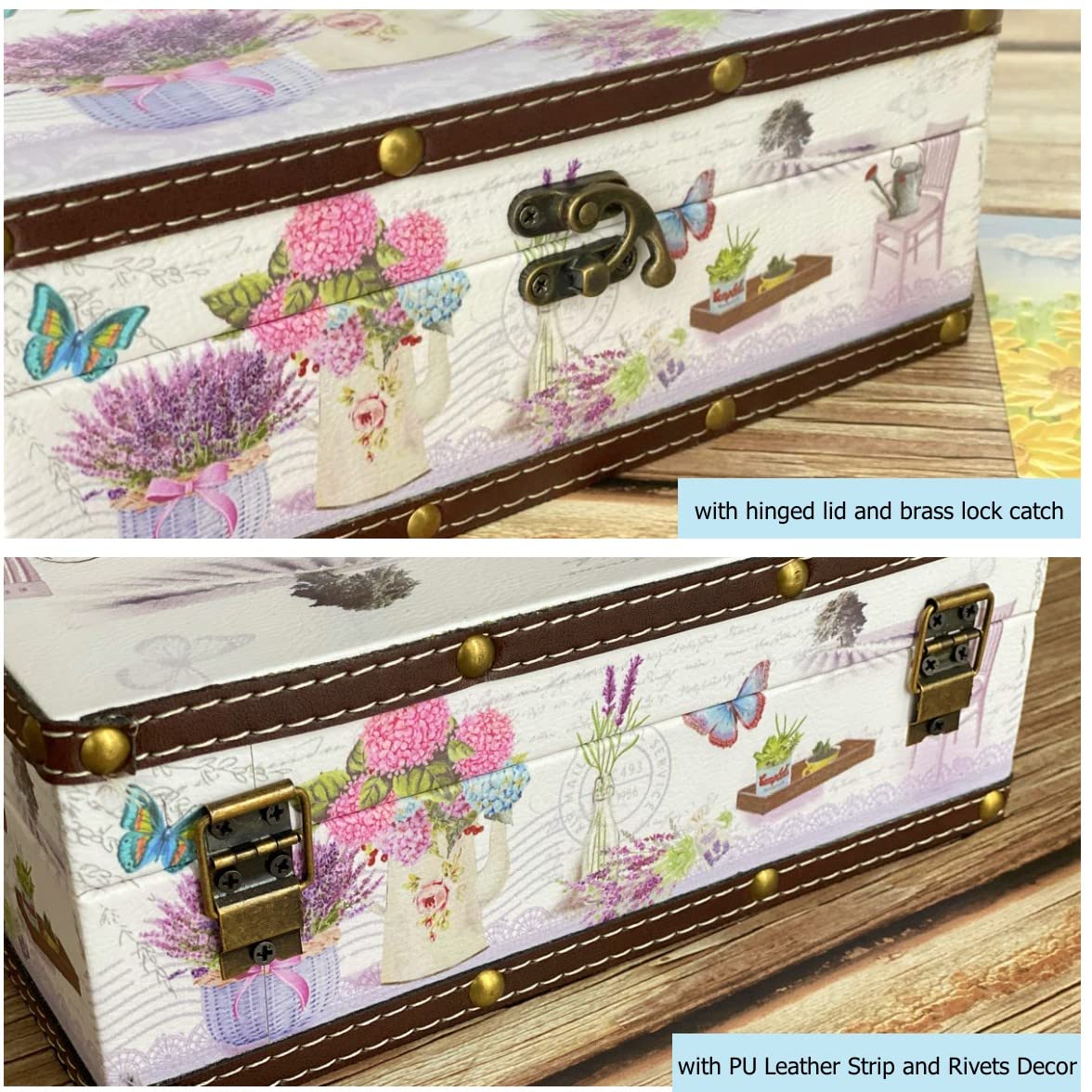 Dekorative Box, Schatztruhe aus Holz + PU-Leder-Oberfläche, Vintage-Aufbewahrungsbox aus Holz für Schmuckstücke, Fotos, Erinnerungsbox mit Deckel, Geschenke für Kinder, Mädchen, Frauen,