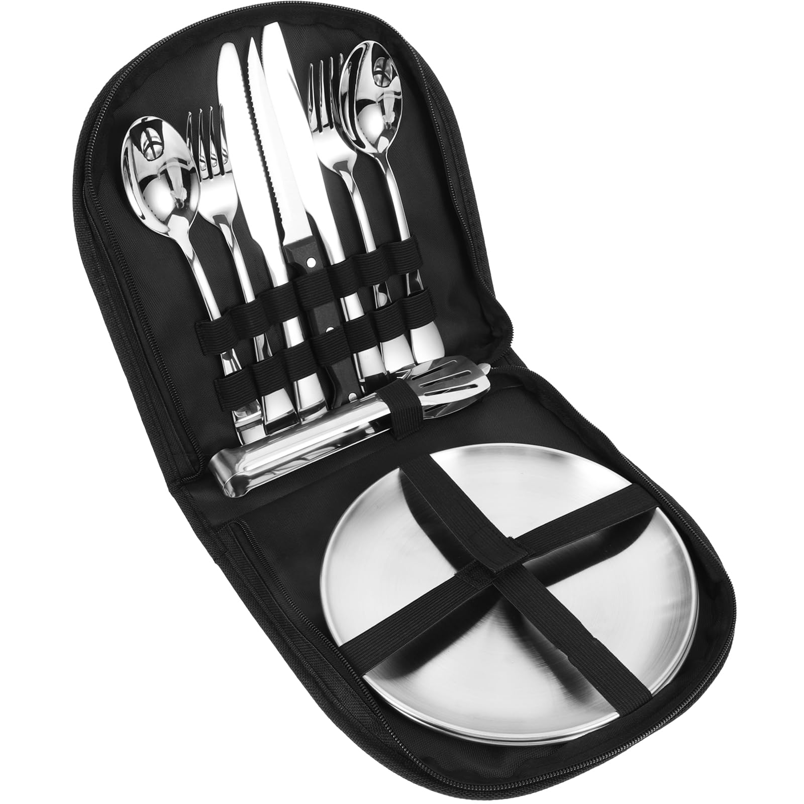 GALPADA Outdoor Campingbesteckset 10 Stück Edelstahl Picknickbesteck Mit Tasche Tragbares Reisegeschirr Für Wandern Strand Grillen