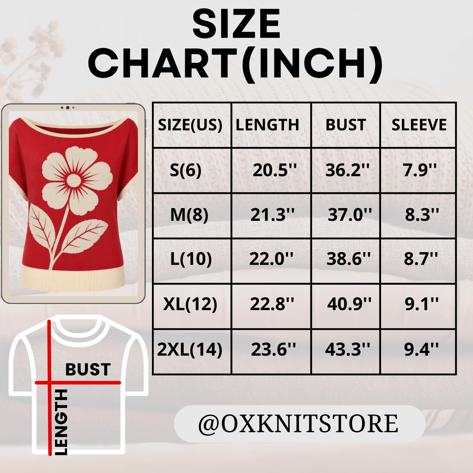 OXKnit T-shirt en tricot à épaules dénudées pour femme - Manches courtes - Avec grand motif floral - Style décontracté - Version courte