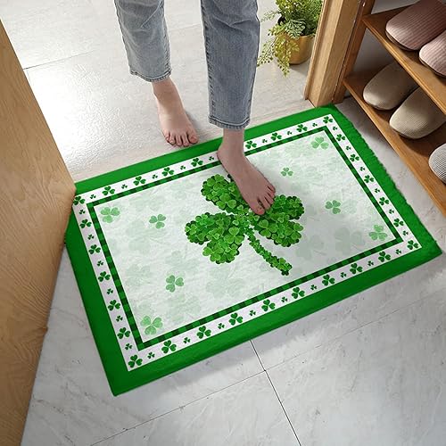 Tapete de baño de trébol verde, tapete de baño de microfibra suave y absorbente, tapete antideslizante para el día de San Patricio, trébol a