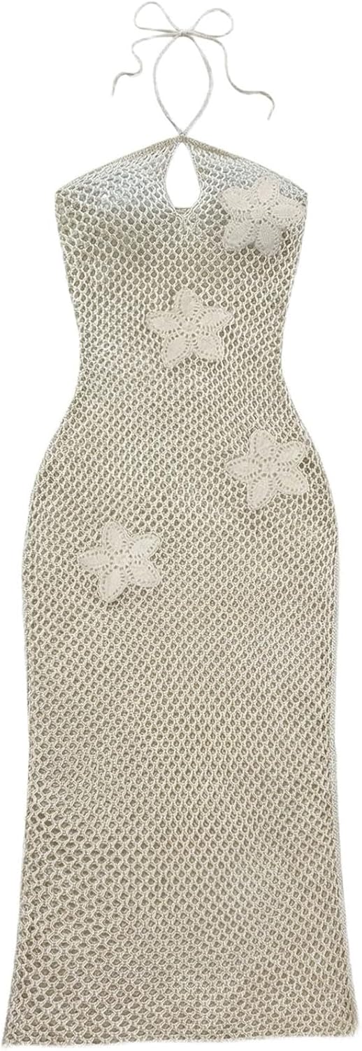 SHENHE Women's Crochet Swimsuit Coverups Hollow Out Beach Maxi Dress Bathing Suit Cover Up