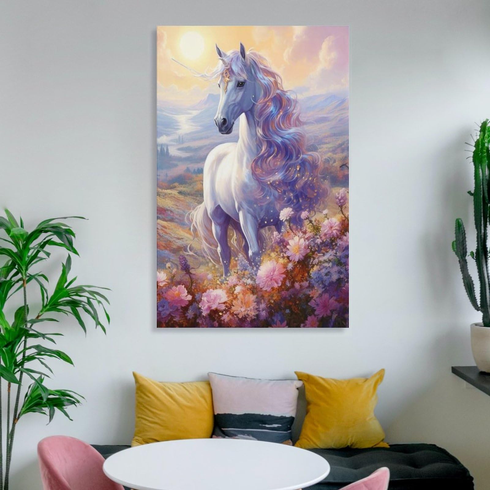 Amazon.co.jp: 絵画 花畑の白いユニコーンインテリア 絵画 馬 ポスター