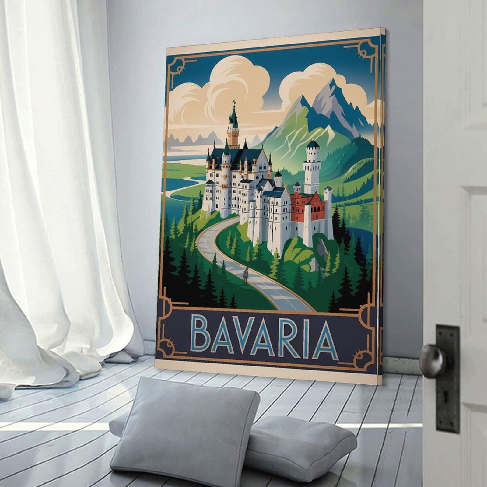 Junmoney Bavaria Castle Travel Canvas Wall Art, 24x36inch(60x90cm), for Living Room, Bedroom Or Apartment Walls, A Home Accent with Warm Character