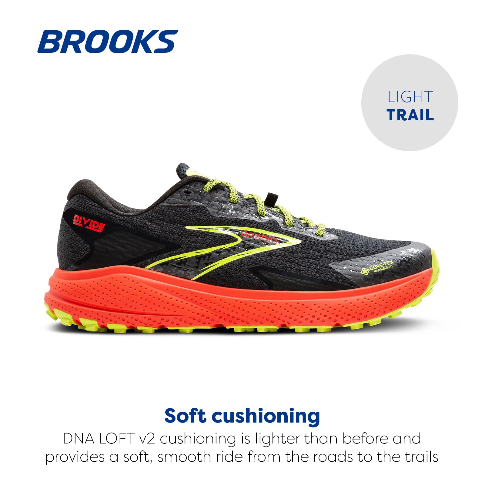 Brooks Men’s Divide 5 GTX Waterproof Trail Running Shoe - Black/Cherry/Lime - 10 Medium