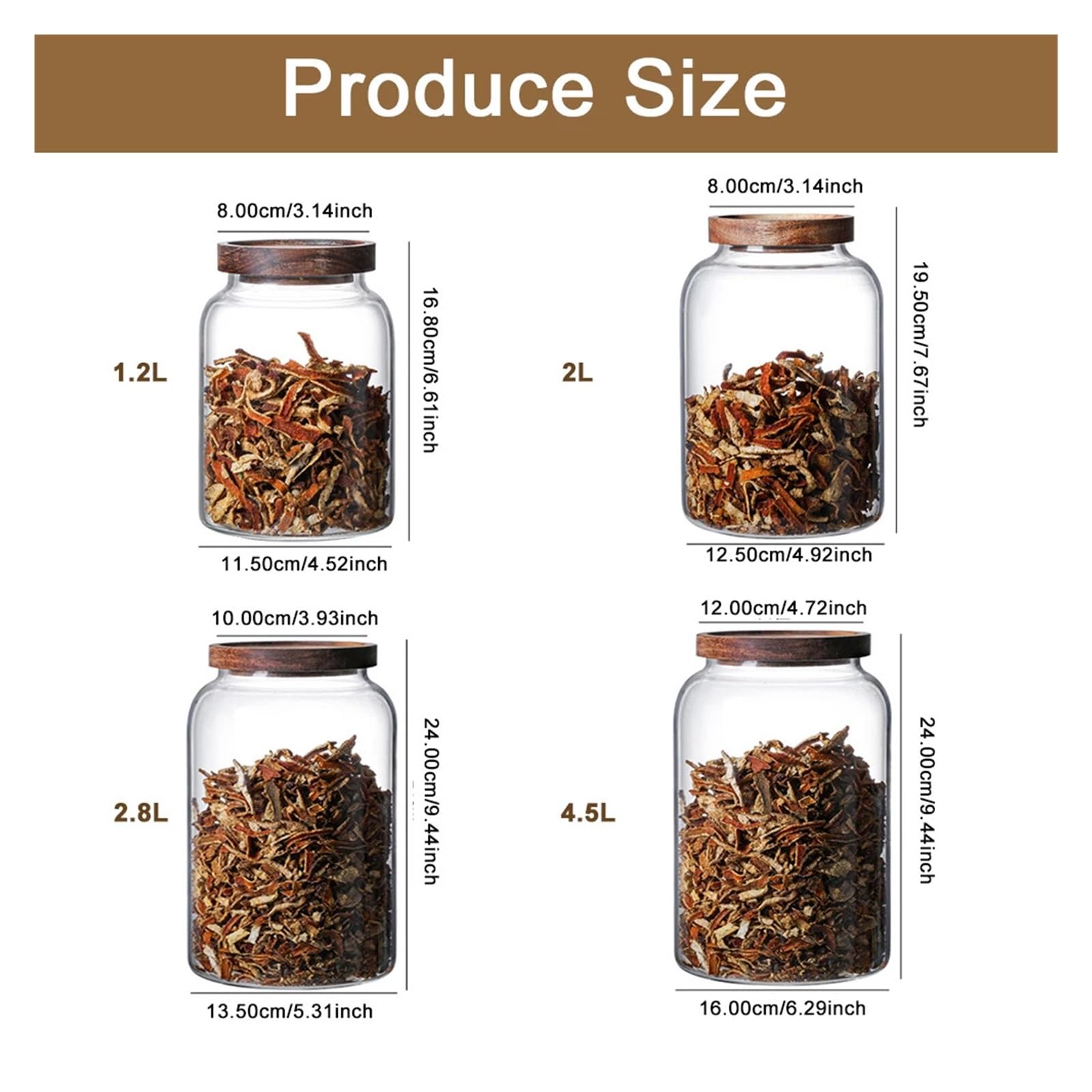 Versiegeltes Vorratsglas aus Glas, 1.2/2/2.8L, Holzdeckel | Borosilikatglas mit Deckel und Silikonring für Kaffeebohnen, Reis, Mehl, Zucker und Tierfutter(2.8L)