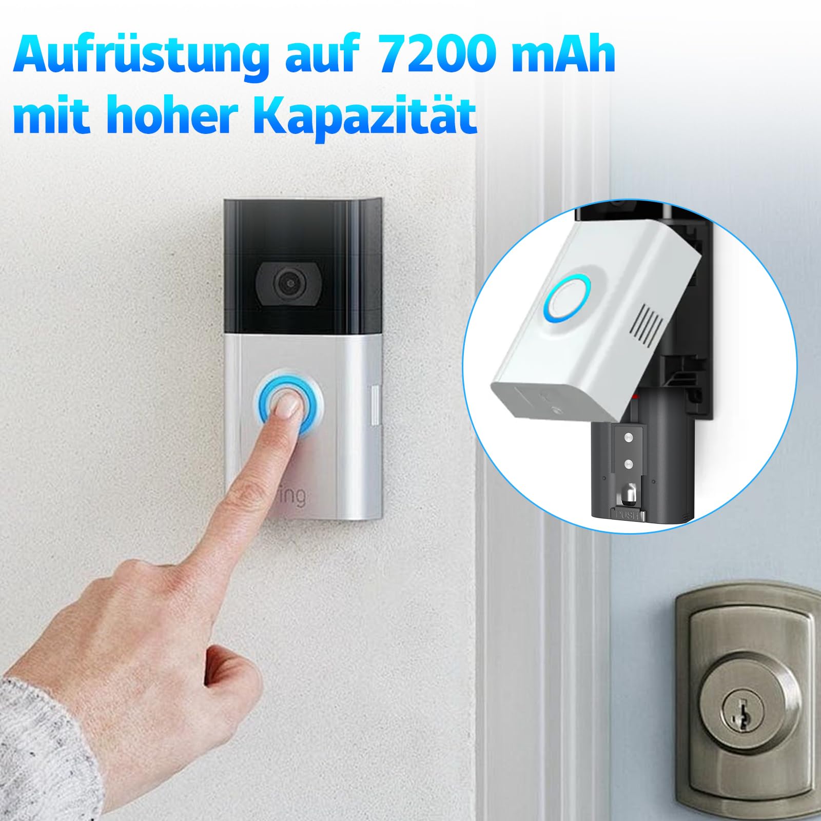 7200mAh Ersatz für Ring Akku 2026 Upgraded Chip kompatibel mit Ring-Doorbell 2/3/4/3plus, Stick Up Cam(2nd/3rd Gen), Spotlight Cam Wiederaufladbare Battery 1Stück