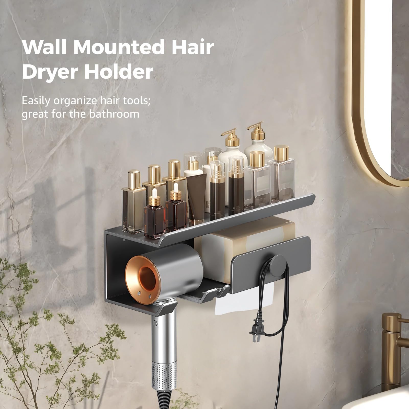 Wall-Mountable Hair Tool Storage Rack, Rustproof Carbon Steel Organizer for Bathroom & Salon