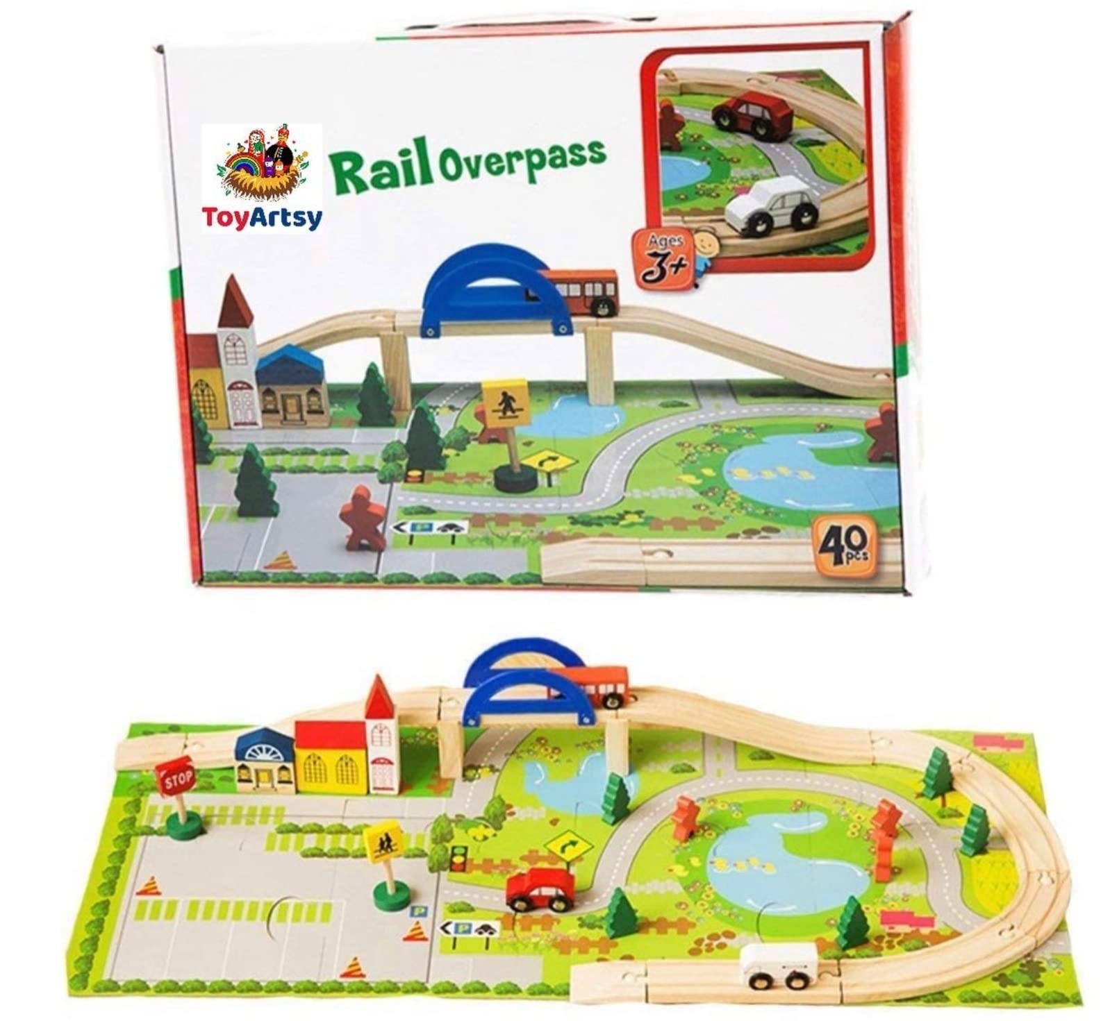 TOYARTSY 40 PCs Wooden Urban Rail Over Pass Puzzle Block Set for Children - Kids Educational Wooden Toy Train Set - STEM Learning Toy for Toddlers - Creative Building Blocks for Boys and Girls (B0BNX94DH3) Amazon Price History, Amazon Price Tracker
