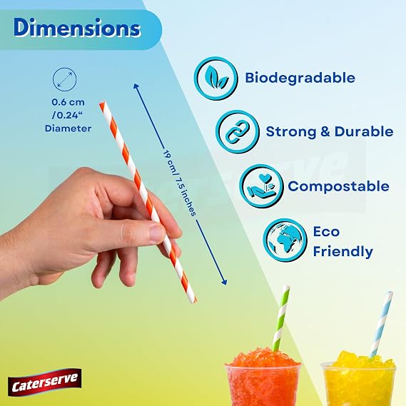 200 Paper Straws Multicolored - Eco-Friendly Alternative to Plastic Straws 100% Biodegradable and Compostable - Perfect for Drinking, Cocktails, and Parties Multicolour