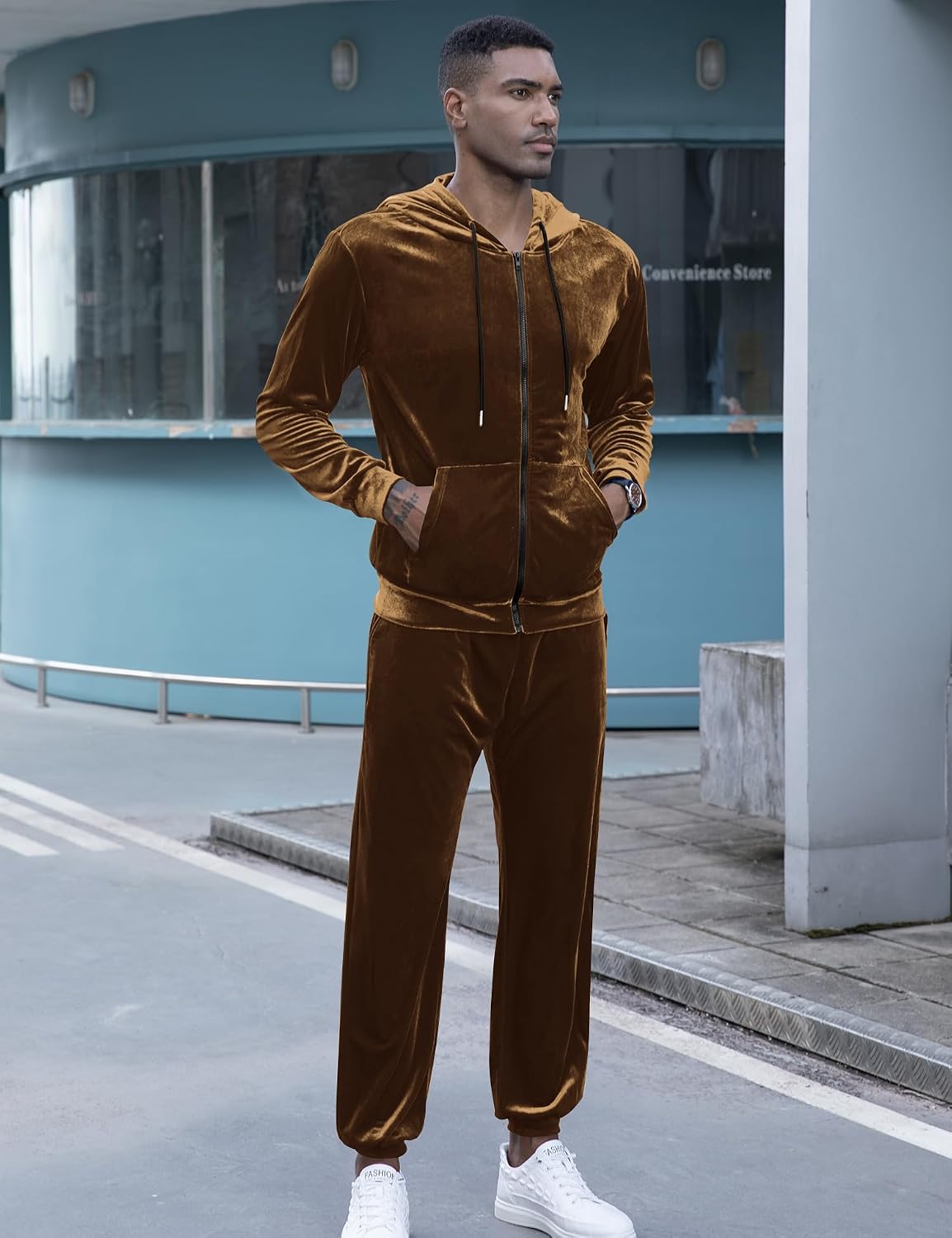 LecGee Mens Tracksuit Long Sleeve Full Zip Velour Hoodie Jacket Jogger Sweatpants Casual Velvet Sweatsuits Set M-3XL