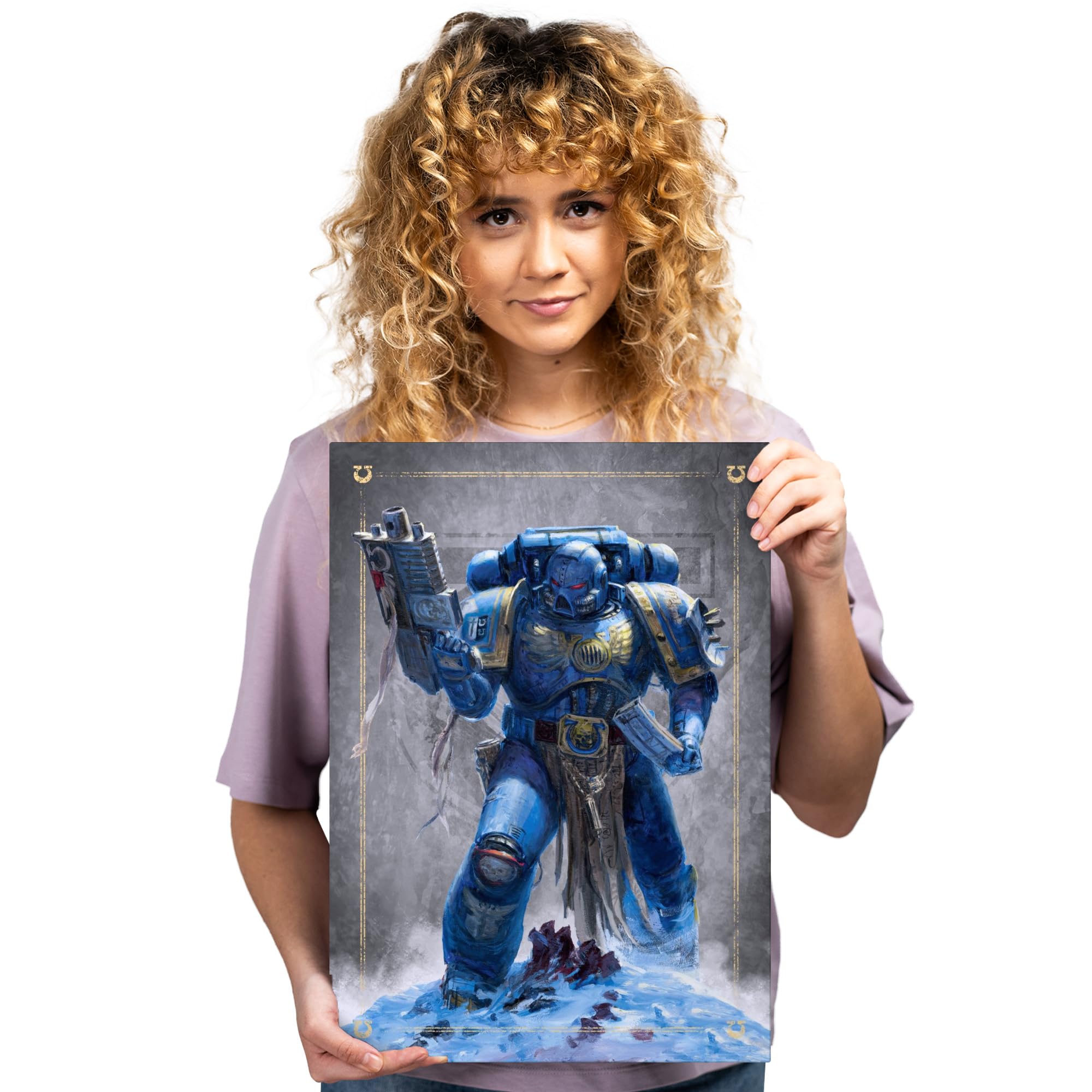 Displate Warhammer Metalposter Magnetische Befestigung Offiziell Lizenziert Bilderr Geschenke Ultramarine Battle Brother Poster 32x45cm