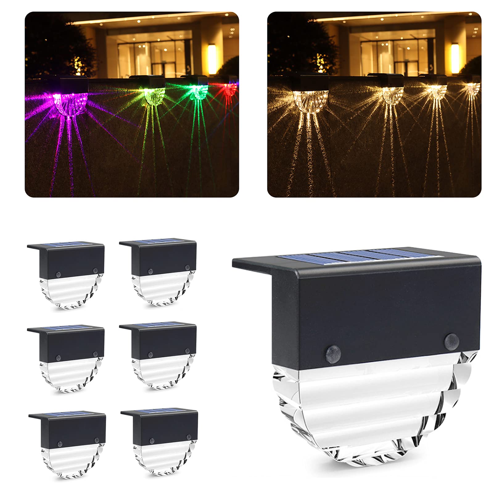 AGSYFFD Outdoor Solar Light IP65 Waterproof Solar Step Light for railings, terraces, Stairs, Garden Decoration Warm White/Led Color Changing Lighting Landscape Light (6PCS)