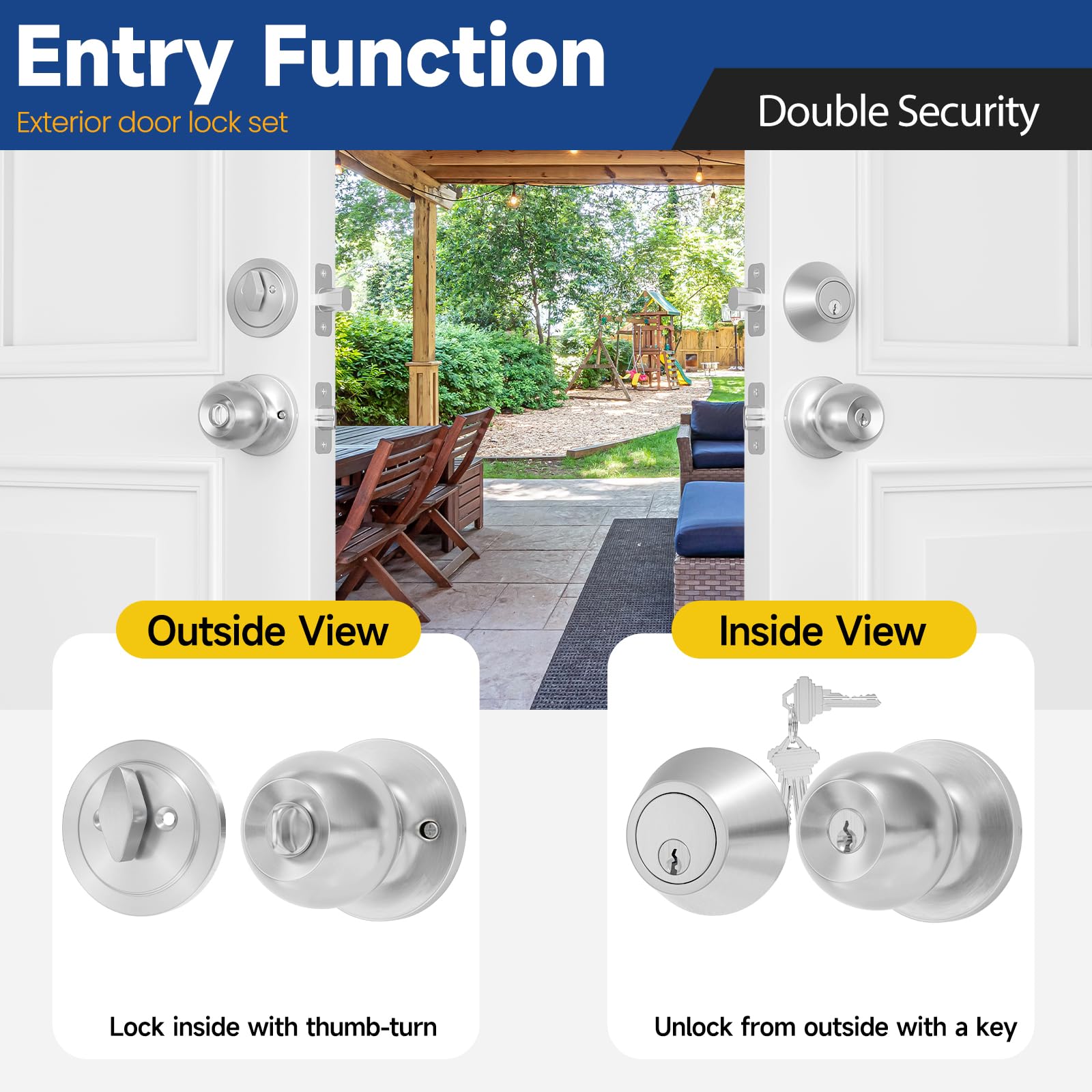 Keyed Door Lock Set - Satin Nickel Front Door Lock -5