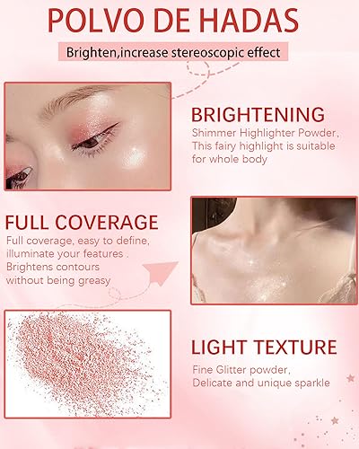 Miniatura 4 de 3 piezas de resaltador de purpurina corporal polvo de Hadas para cara cuerpo brillante polvo de resaltado suelto brillo de hadas para el día de San
