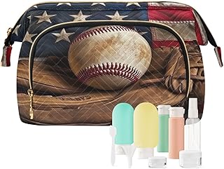 Kigai American Flag Baseball Makeup Bag Cosme...