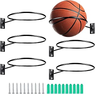LdawyDE Ball Holder Wall, 5 Pieces Ball Wall Mount Ball Holder with Screws Football Sports Ball Holder Wall for Basketball...