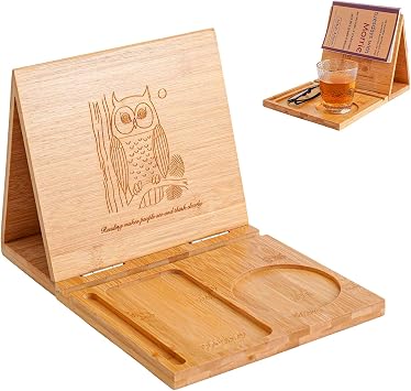 Foldable Book Rest,Triangle Book Holder,Bamboo Book Nook Reading Valet,Book Stand with Glasses,Pen,Cup and Phone Holder,Gifts for Book Lovers