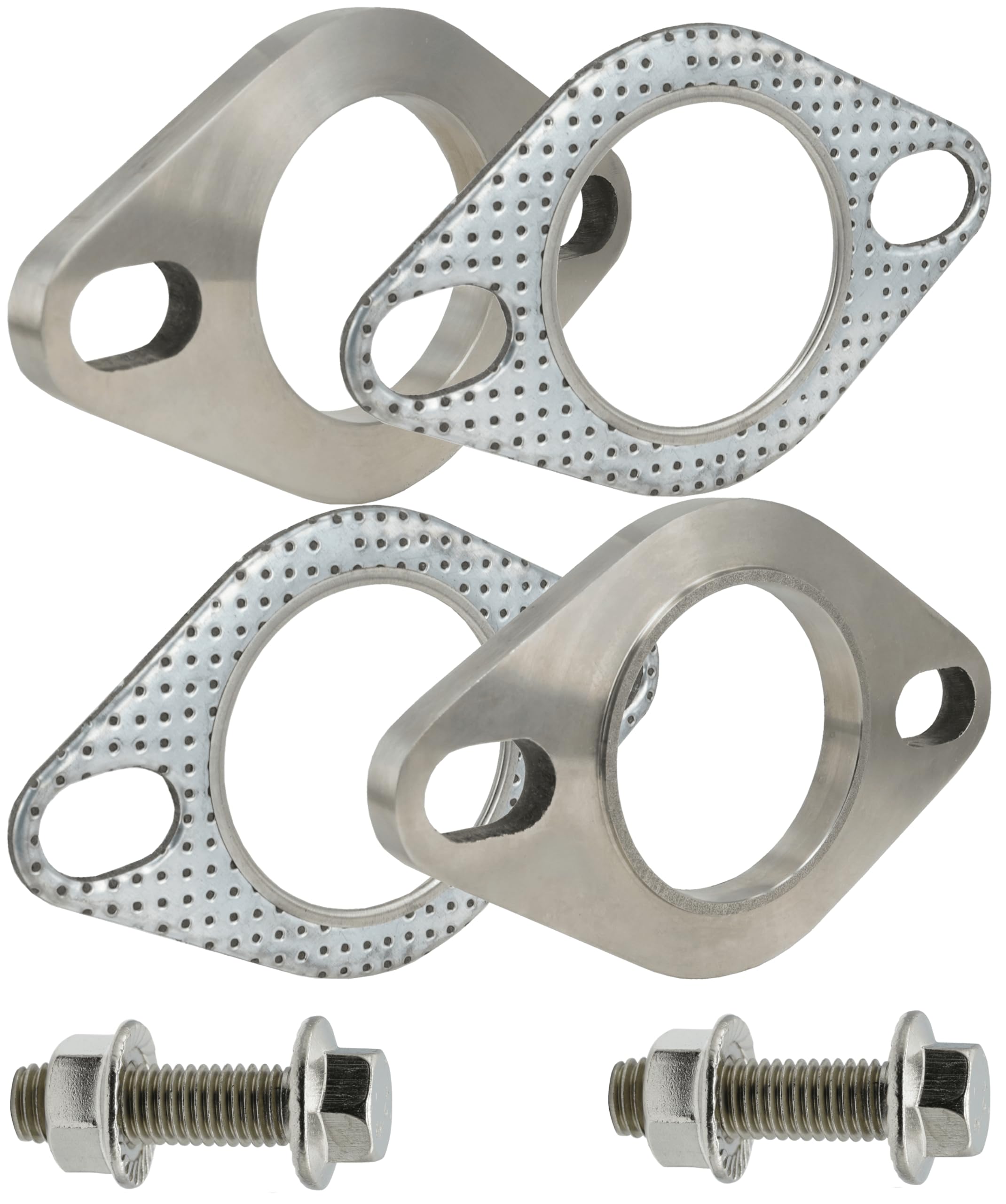 Kit di collegamento con flange e guarnizioni di scarico in acciaio inox a 2 bulloni da 4,5 cm con bulloni e dadi (45 mm)