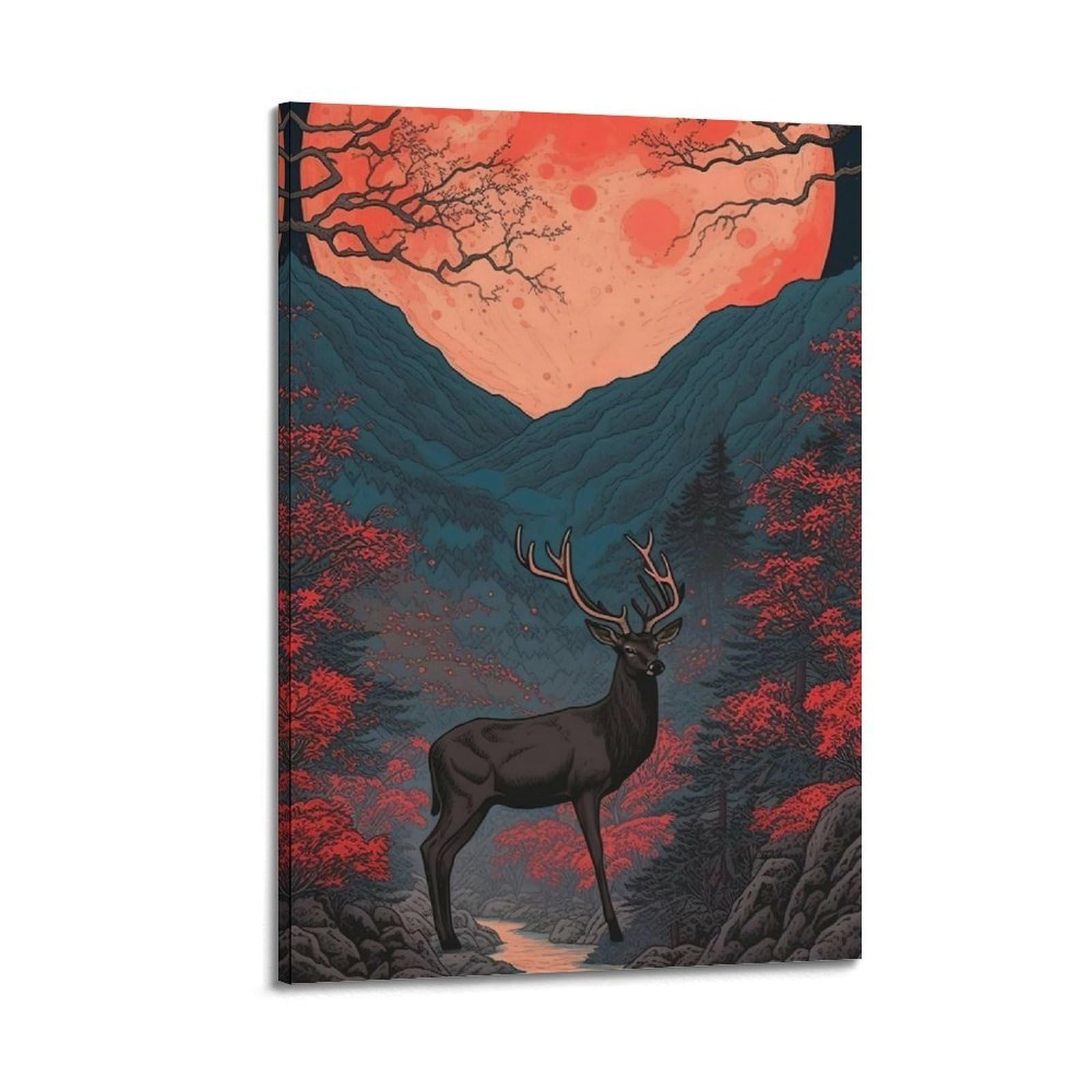 HUIYHB Animal Poster Elk Under The Moon Poster Decorative Painting Canvas Wall Posters And Art Picture Print Modern Family Bedroom Decor Posters 20x30inch(50x75cm)