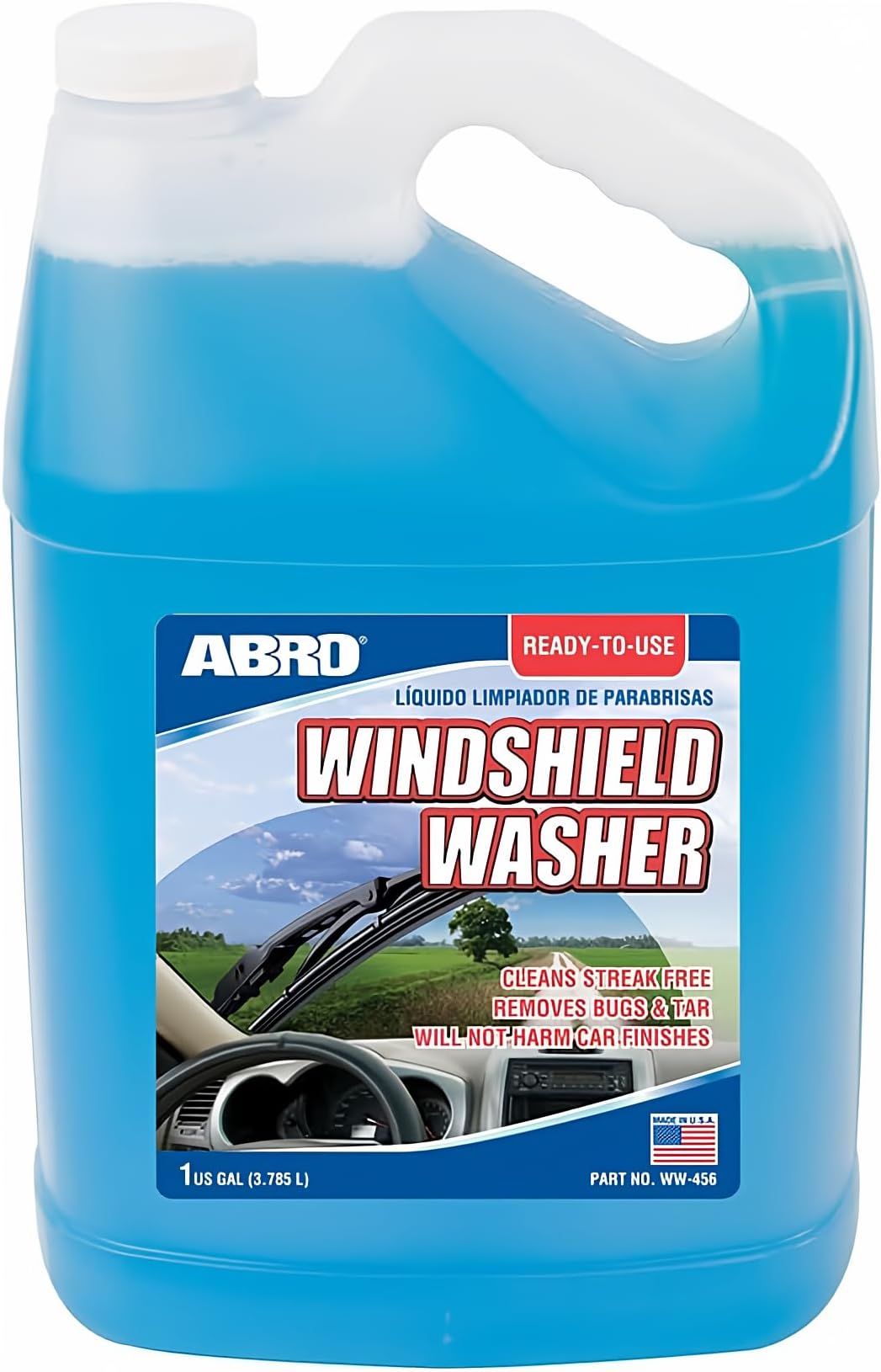 ABRO Windshield Washer Fluid Ready to Use Formula - 1 Gallon, Pre-Mixed, Streak-Free Cleanliness, 2-In-1 Removes Bugs & Tar