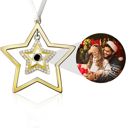 Miniatura 5 de Adorno de foto personalizado para árbol de Navidad, decoración personalizada con imagen en el interior, colgante de proyección de copo de nieve