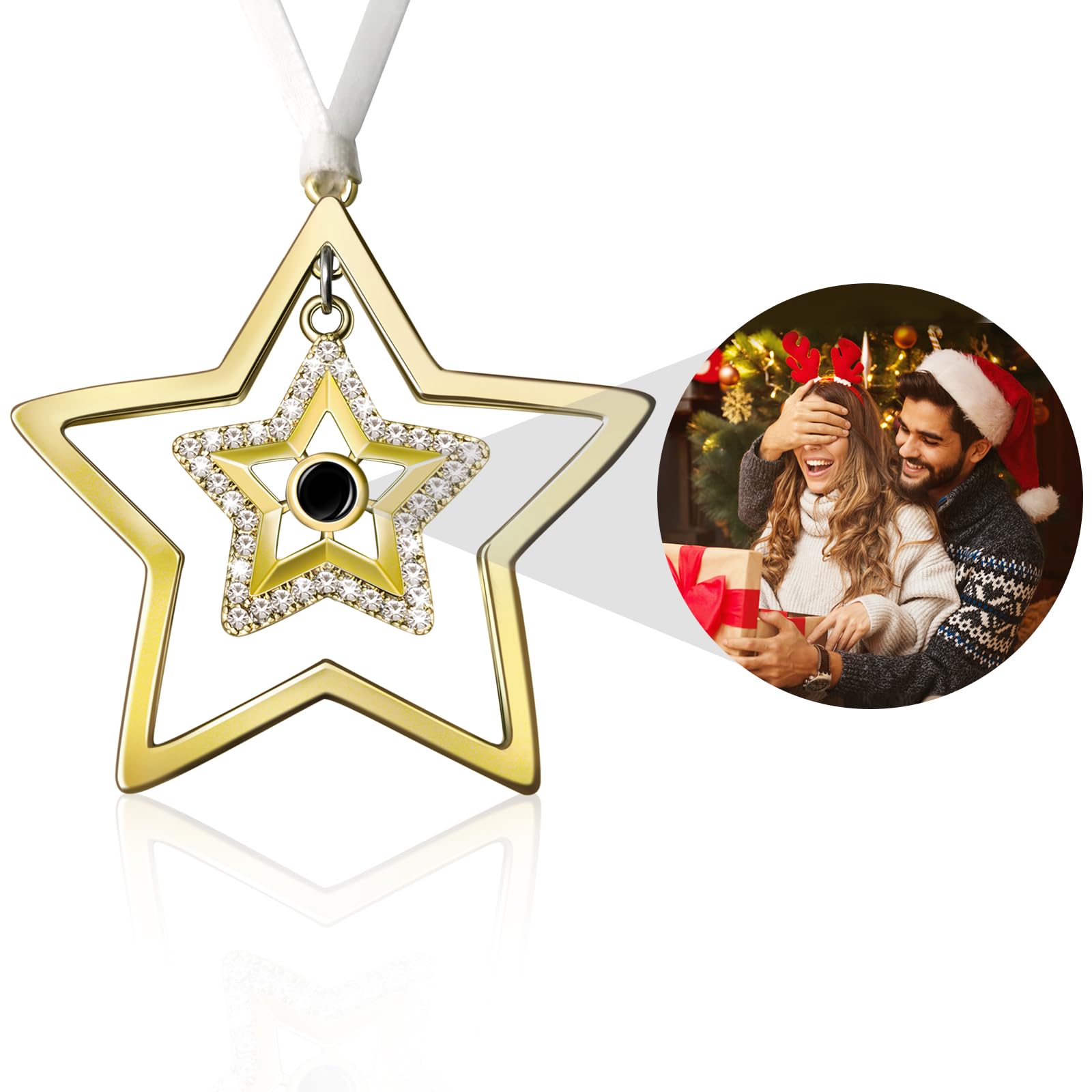 Custom Photo Ornament for Christmas Tree Personalised Decoration with Picture Inside Hanging Star Projection Pendant 2026 New Home Decor for Xmas Party Memorial Gifts for Family