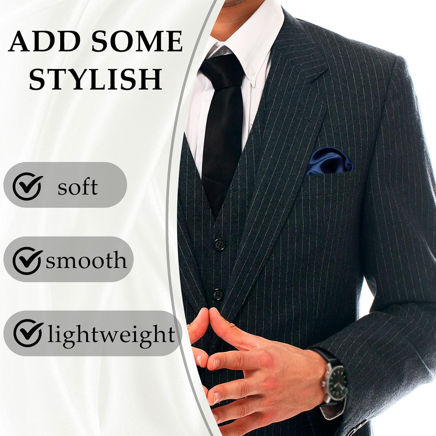 Pocket Squares, Handkerchiefs with Pocket Squares Holder Solid Color Hankies for Wedding Churches 12in