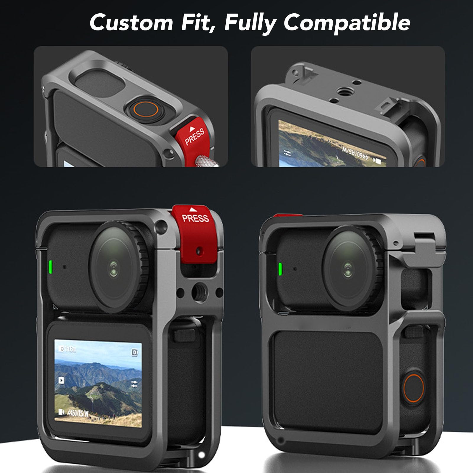 Gabbia per fotocamera protettiva in lega di alluminio per fotocamera Nano Action Camera con supporto a slitta fredda per foto e video