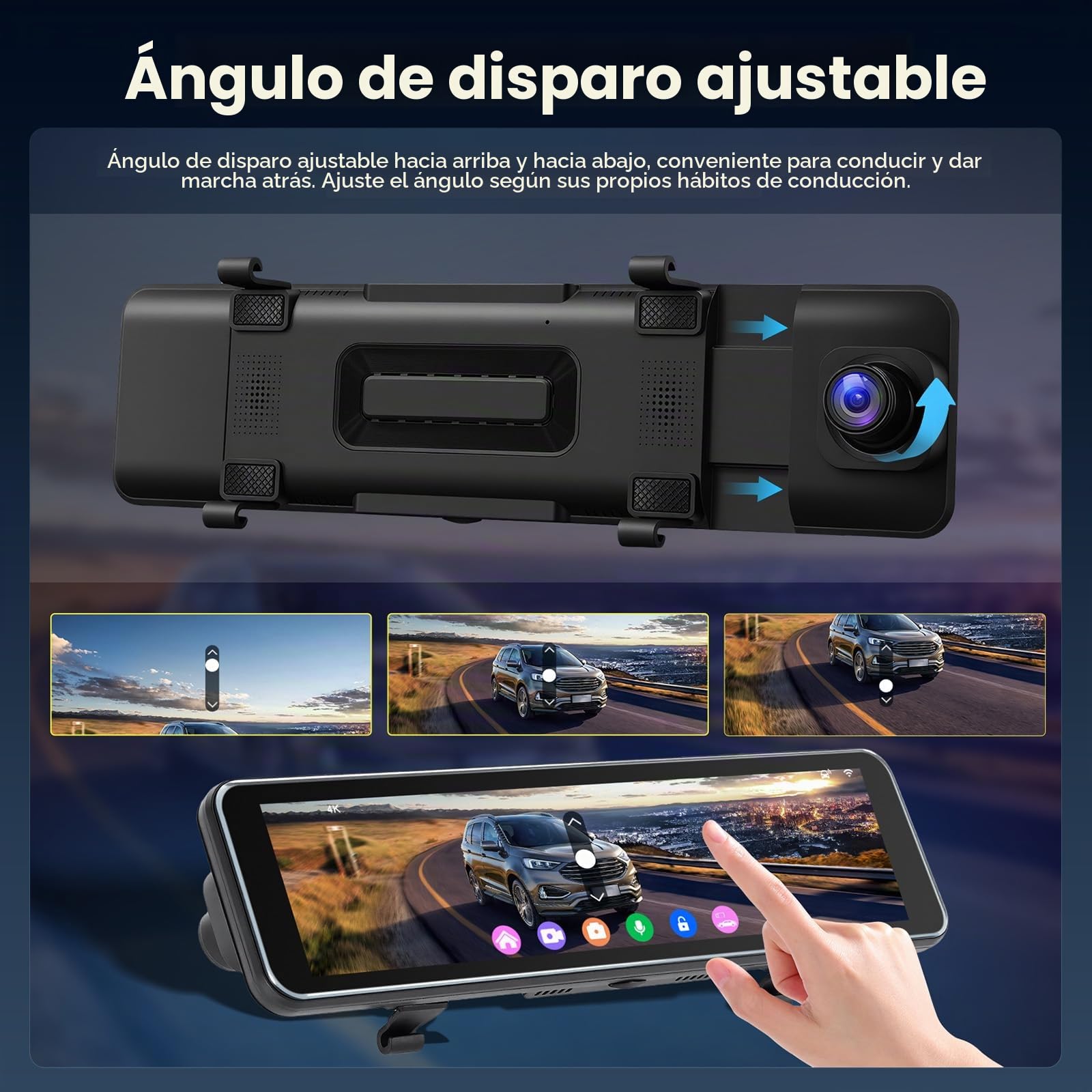 Hikity Espejo Retrovisor Inteligente 10,8" con Cámara Coche 4K Delantera + 1080P Trasera, Dash Cam WiFi, GPS, USB-C, Tarjeta de 64GB Incluida, Pantalla Táctil, Visión Nocturna, Monitor de Aparcamiento