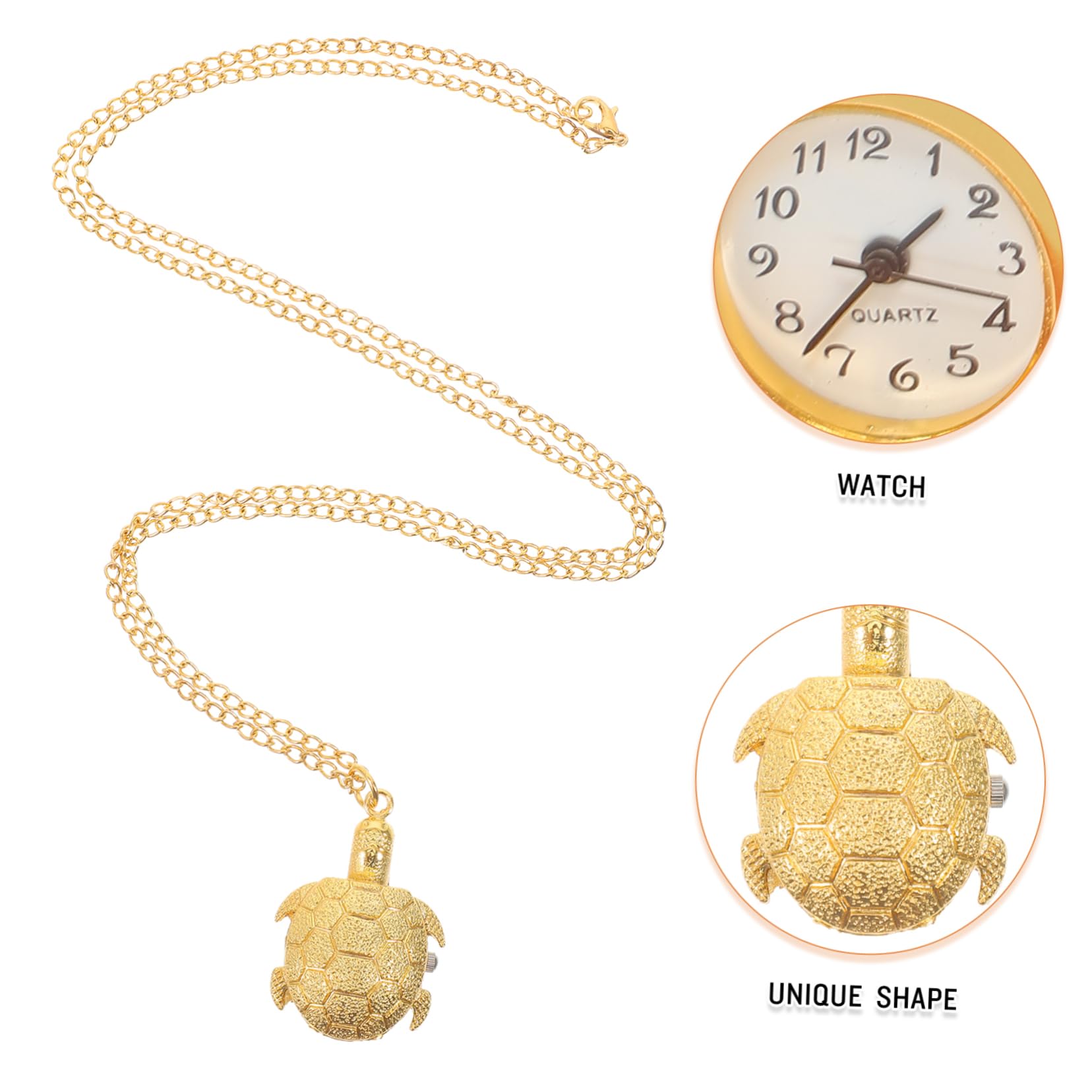Reloj de Bolsillo para Niña Tortuga Antiguo Cadena Colgante Oro