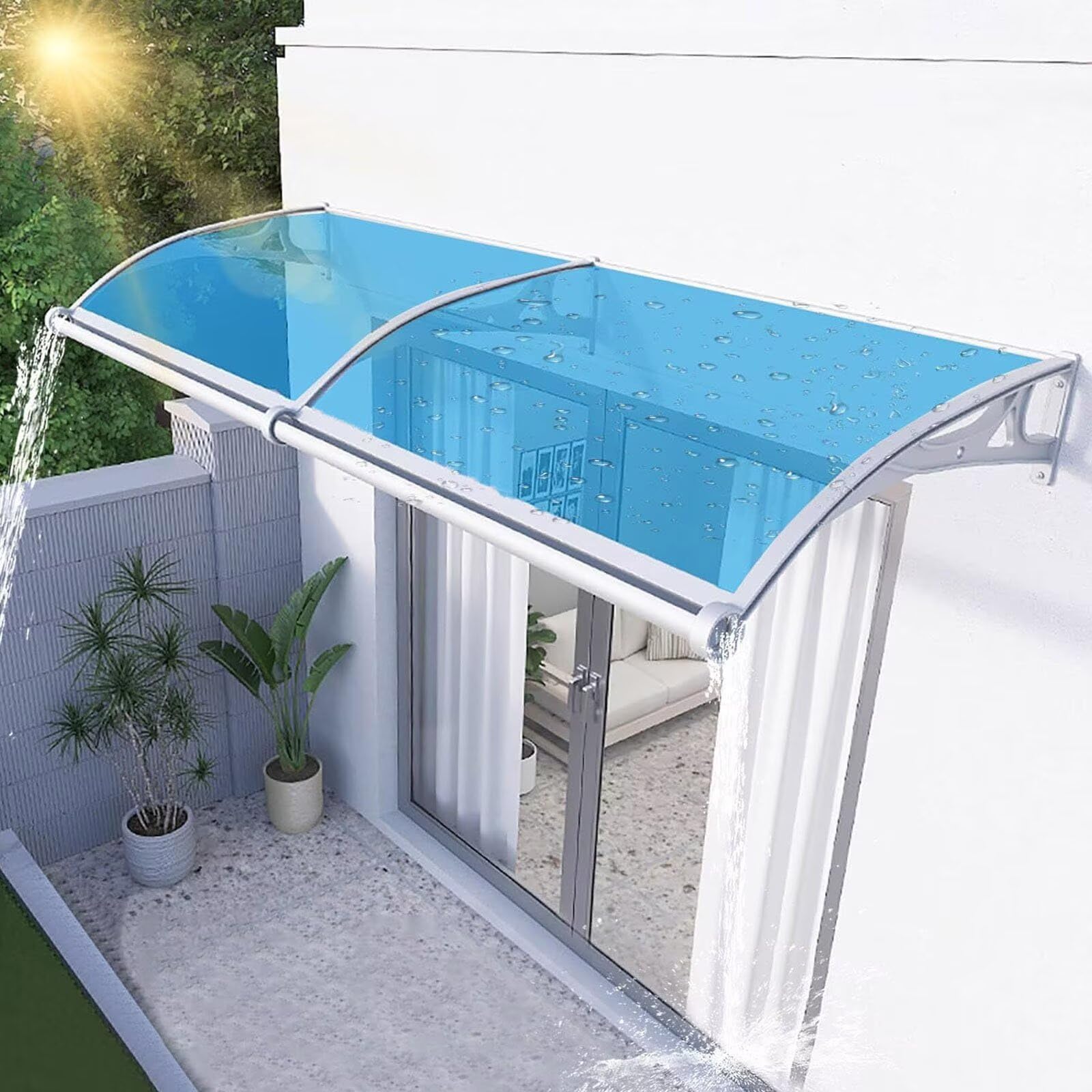 MSHGSKU Aluminum Door Canopy, Patio/Porch Awning with Drainage, Sloped Design, UV Rain Snow Protection, Front Door Overhang, Outdoor Shelter, Easy Installation