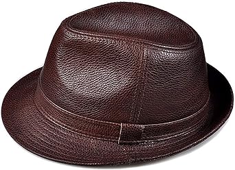 G&F Hombres Sombrero Jazz Cuero Sombreros Ala Corta Vaquero Jugador Bolos Partido Sombrero Fedora Trilby (Color : Brown, Size : 55