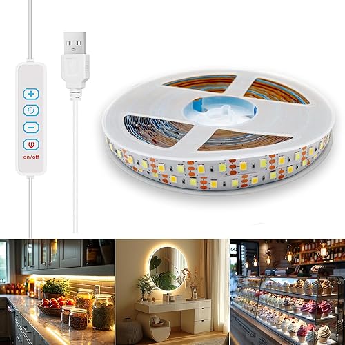 Tira de luces LED USB de 5 V, tira de luces LED flexibles de 3.28 pies con autoadhesiva, tiras de luz regulables 2800K-6500K para impresora 3D,