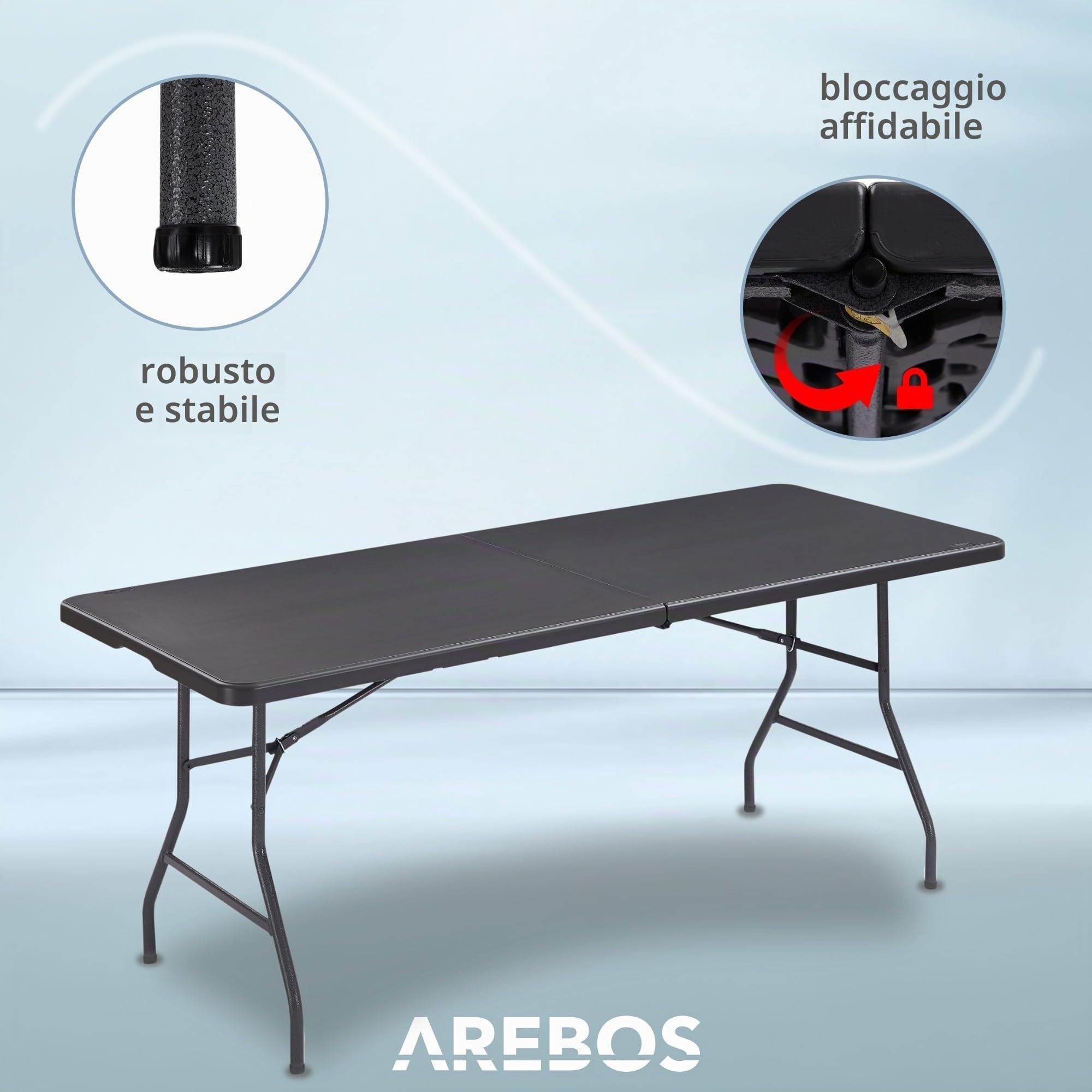 AREBOS Tavolo Pieghevole da Giardino Bianco perfetto come Tavolo da Campeggio, da Buffet, da Cucina | Tavolino Esterni Richiudibile a Valigetta con Maniglia | 182 cm | Antracite