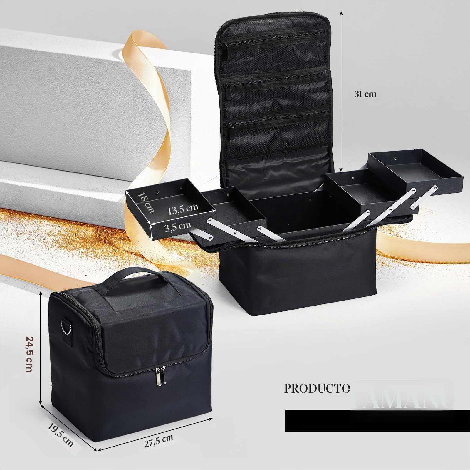 Maletín Maquillaje con Correa Estuche Cosméticos Grande Neceser Bolsa Maquillaje de Uñas Profesional Maleta de Makeup Organizador Beauty Case de Viaje Joyero y Manicura para Mujer, Nergo