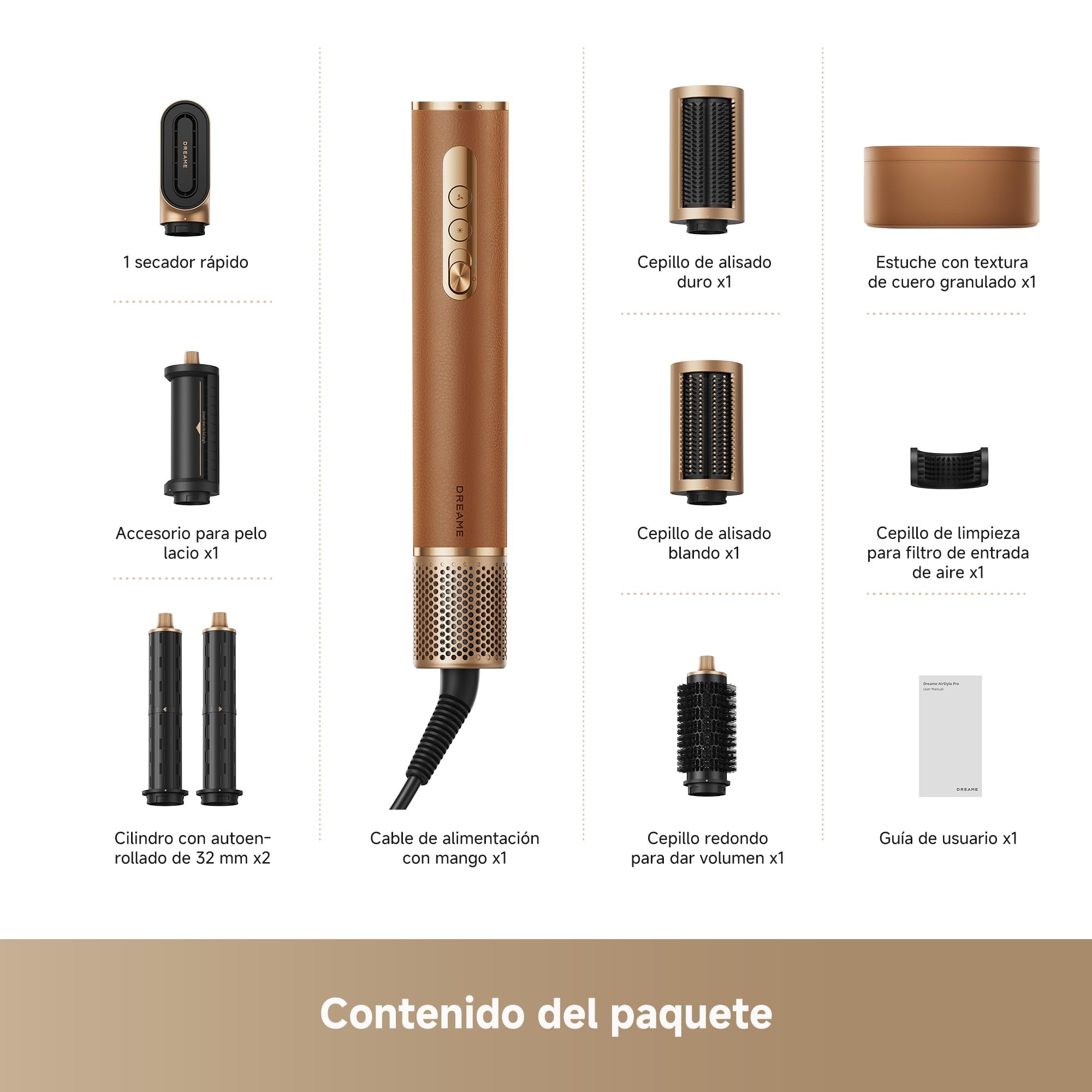 DREAME AirStyle Pro 7-in-1 Haarstyler - schnell trocknend, 2 Aufsätze für Locken, Volumen, Glättbürste, Frizz-Reduzierung, Lederset und Luftstrom-Design