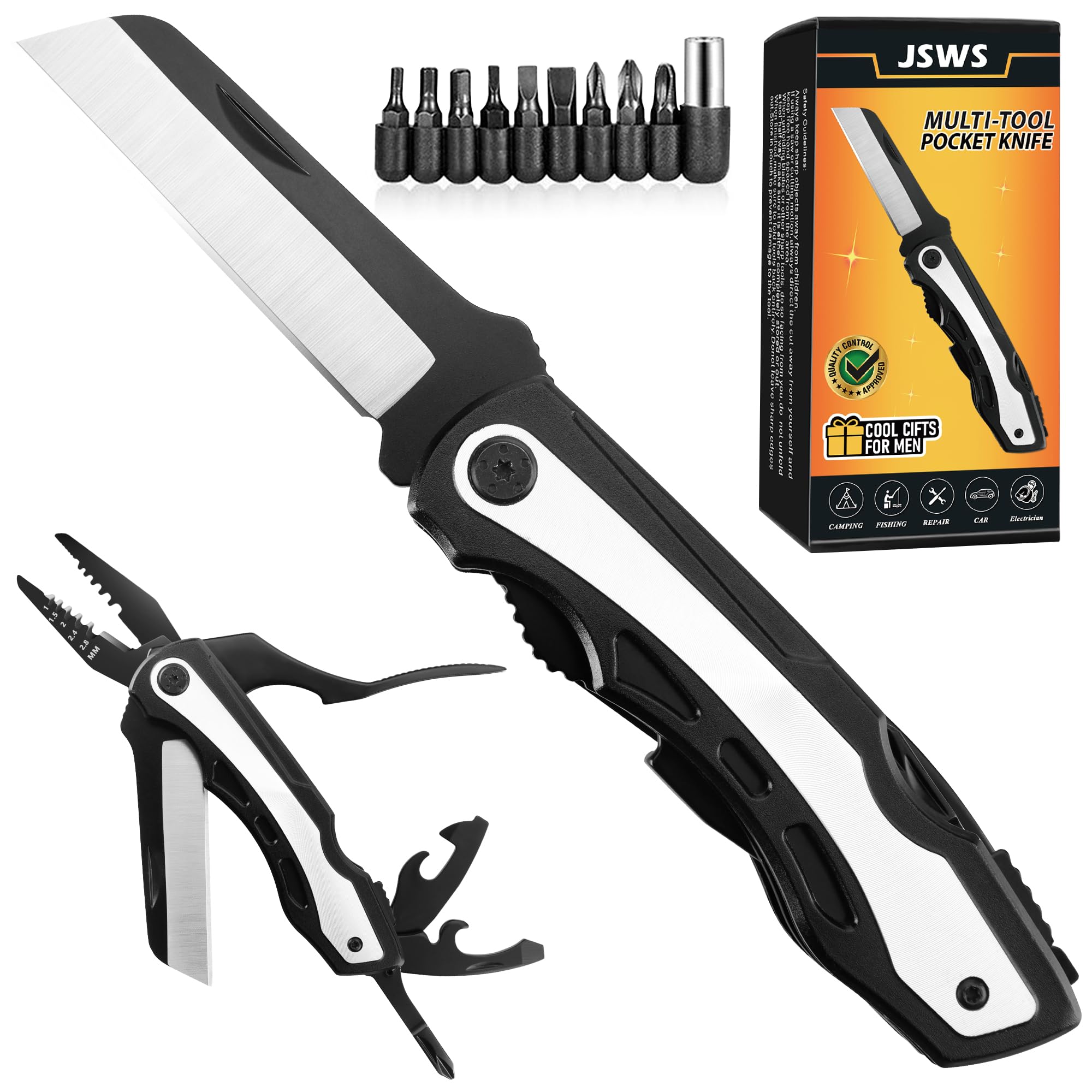 JSWS 17-in-1 Multitool with Pliers, Screwdrivers, Bottle Opener, Durable Stainless Steel Pocket Knife for Men & Women, Perfect for Camping Hiking Survival Christmas Gifts for Dads, Husbands, Grandpas