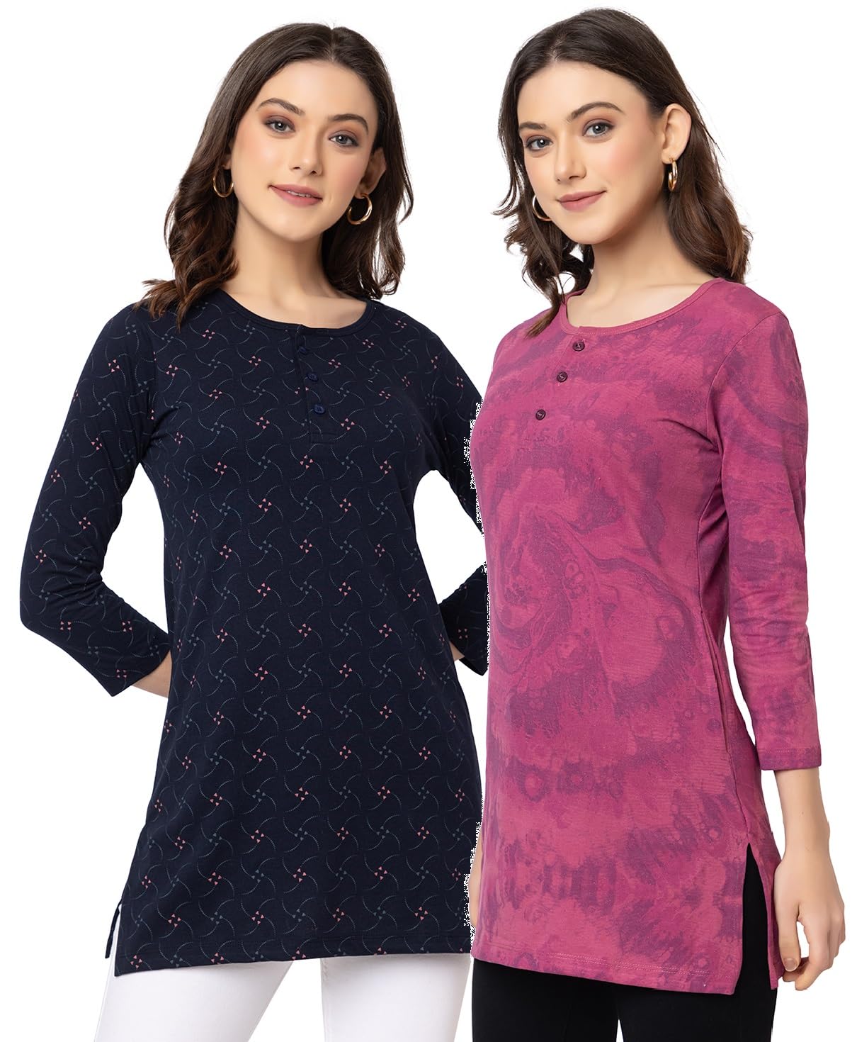 Women Regular Fit Henley All Over Print T-Shirt (Combo of 2) | Small-5XL-picture-56