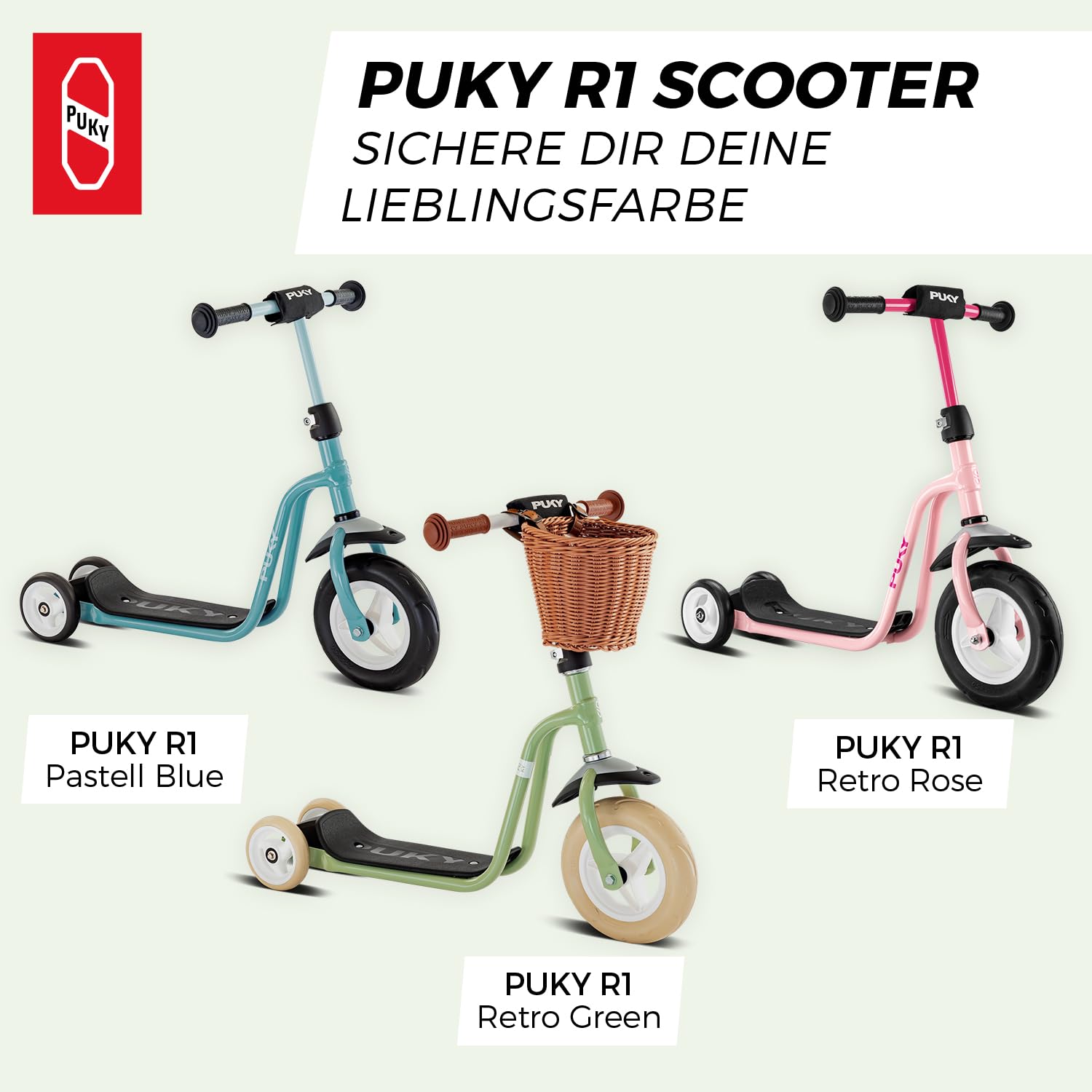 PUKY R 1 Classic Scooter | Sicherer Roller für Kinder ab 2 Jahren | Rutschfestes Trittbrett | Höhenverstellbarer Lenker | Top Fahrrad-Alternative