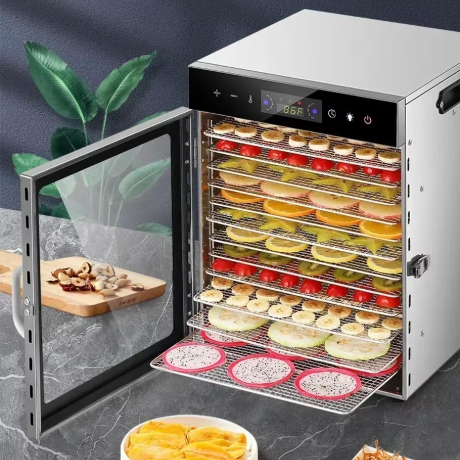 12-warstwowe suszarki do żywności i suszonych produktów z zegarem | 12 stojaków do suszenia 800 W 30-90 ℃ Suszarka do warzyw i owoców do suszonych owoców, owoców, mięsa, wołowiny i ziół