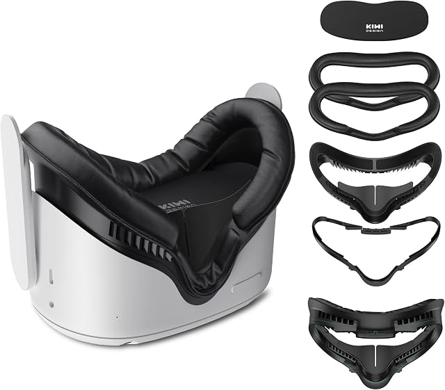 KIWI design Facial Interface Compatible with Oculus Quest 2 Accessories (Upgraded Version), with 2 PCS PU Face Foam Pad Replacement, Customized Glasses Spacer, Lens Cover & Anti-Leakage Nose Pad