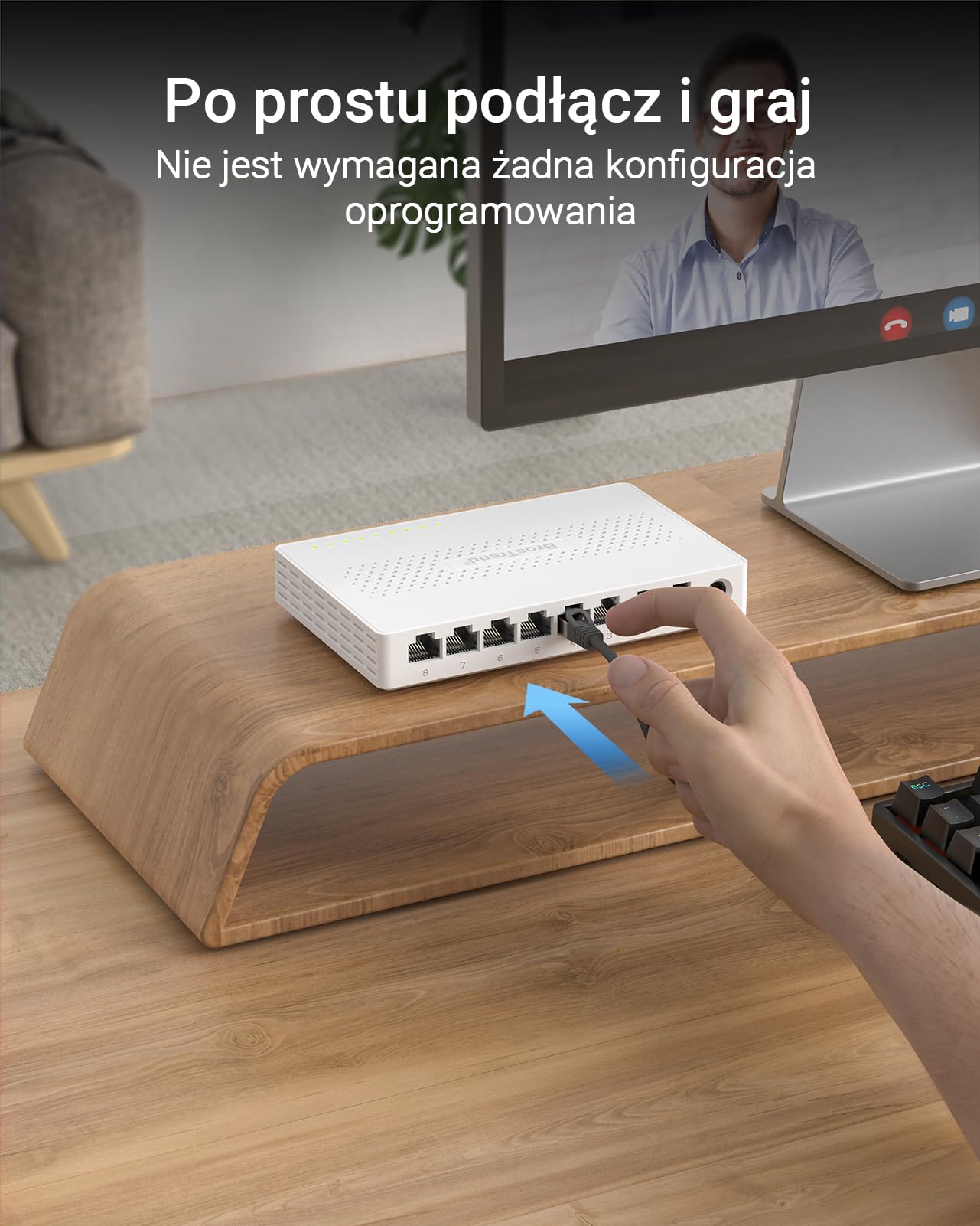 BrosTrend Przełącznik 8 portów 2,5 GB niezarządzany, dożywotnia ochrona | Plug & Play przełącznik Ethernet do konsoli do gier, komputera, NAS itp. Przełącznik sieciowy 2,5 Gigabit bez wentylatora