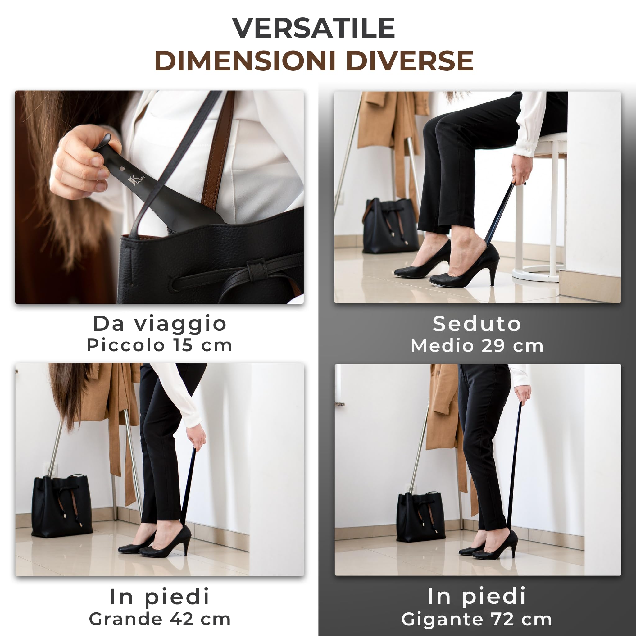 JK Trade Calzascarpe Lungo In Acciaio Inox 52 Cm – Resistente E Lucido, Con Gancio, Per Stare In Piedi E Proteggere La Schiena