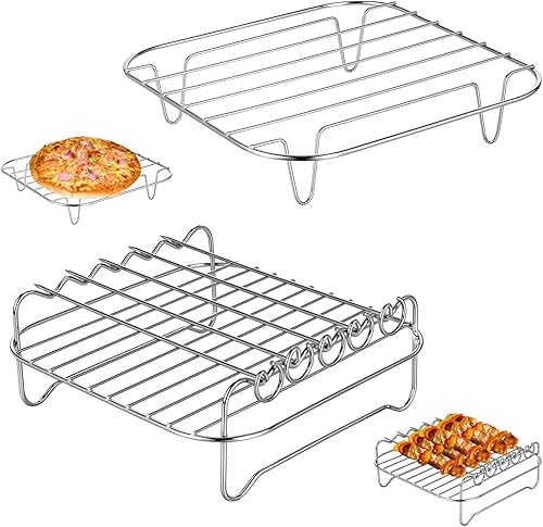 Estante cuadrado para freidora de aire, estante deshidratador apilable de acero inoxidable multicapa, accesorios cuadrados para freidora de aire,