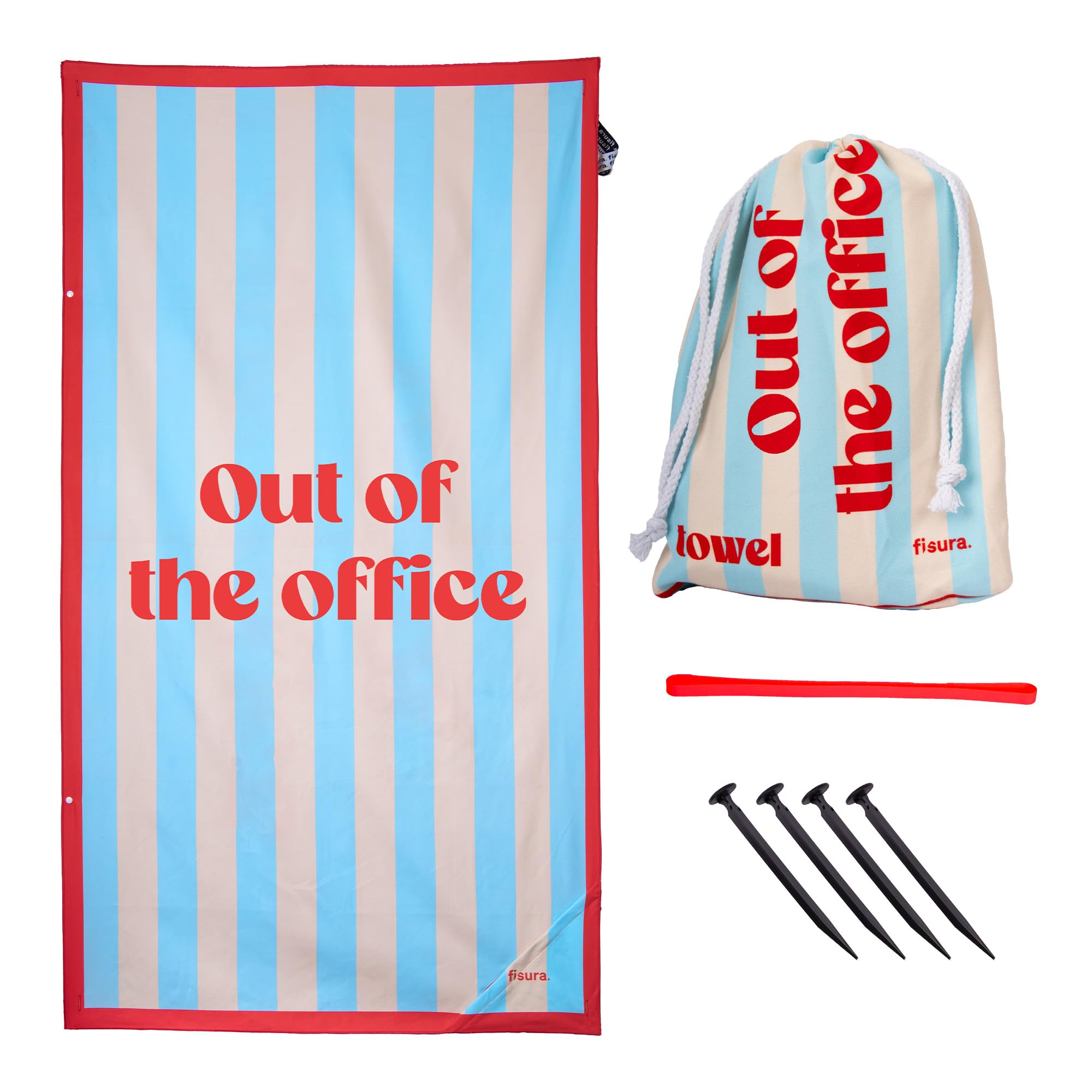Fisura - Large Microfibre Beach Towel Blue Striped “Out of the Office” – Quick Dry, Sand Free & Lightweight – Travel, Pool & Camping Towel – 180 x 100 cm Gift