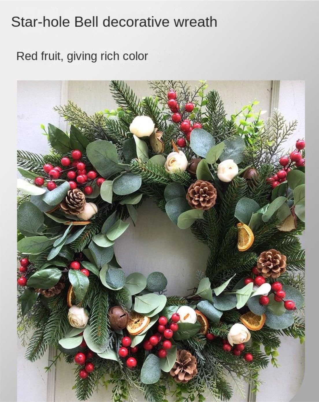 Winterkranz Dekokranz Weihnachtskranzdekoration for Die Haustür Mit Glöckchen Und Schleifen Adventskranz Christbaumschmuck(80cm)